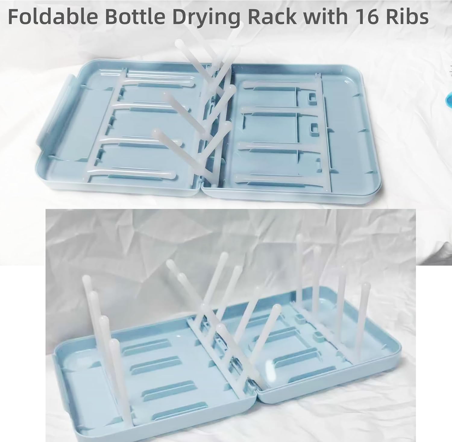 Travel Bottle Drying Rack Space Saving,Foldable Bottle Drain Rack with 16 Ribs,Portable Baby Bottle