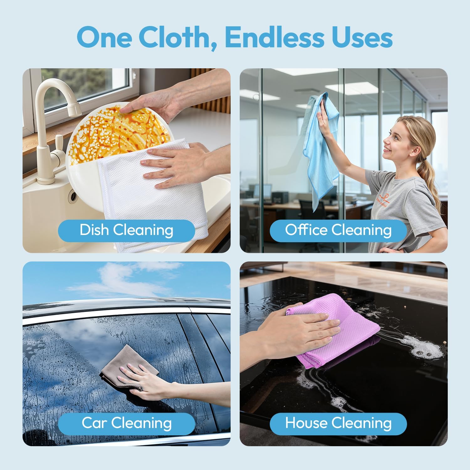Nanoscale Microfiber Cloths 15.55”x 15.55”, Glass Window Mirror Stainless Steel Car Cleaning