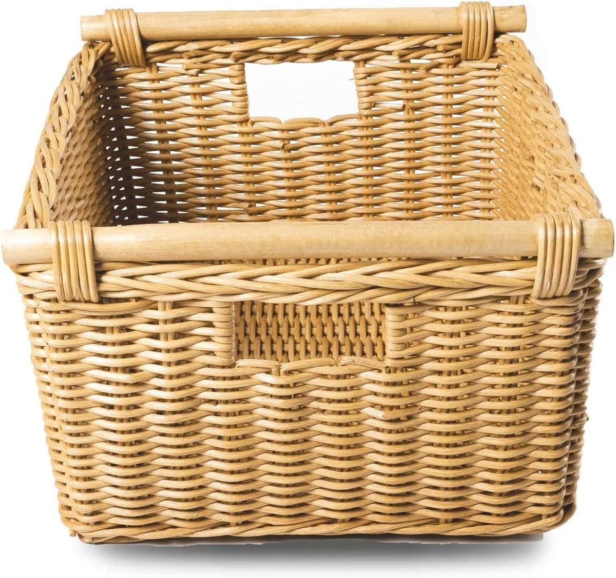 The Basket Lady Pole Handle Wicker Storage Basket, Extra Large, 20 in L x 16 in W x 10 in H