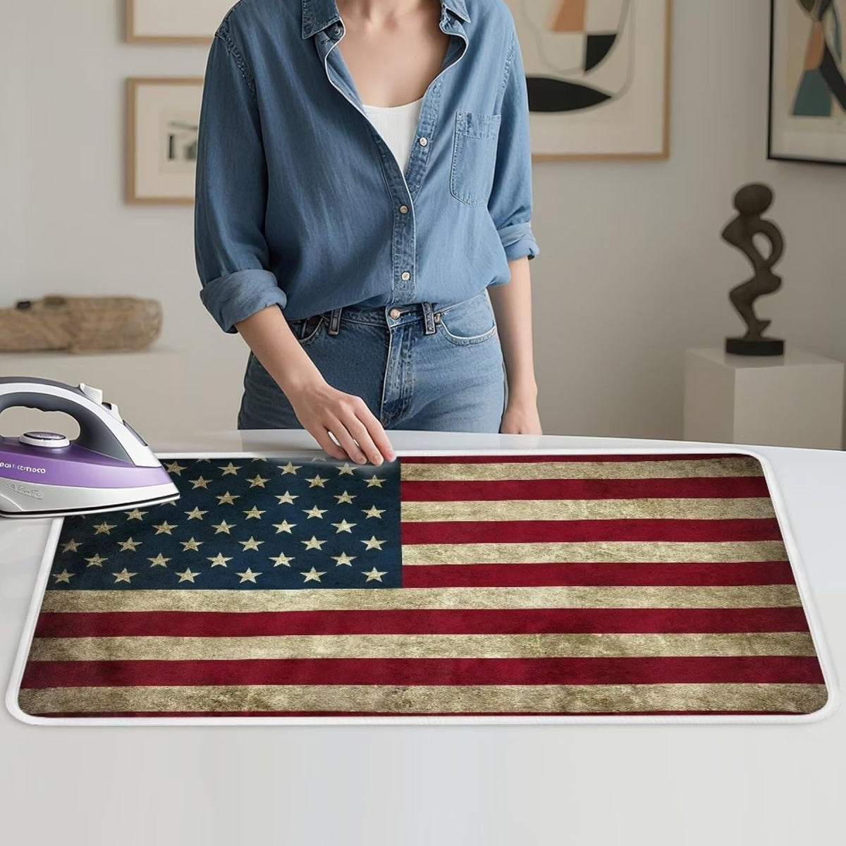 American Flag Ironing Mat Thickened Ironing Blanket Portable Heat Resistant Ironing Pad for
