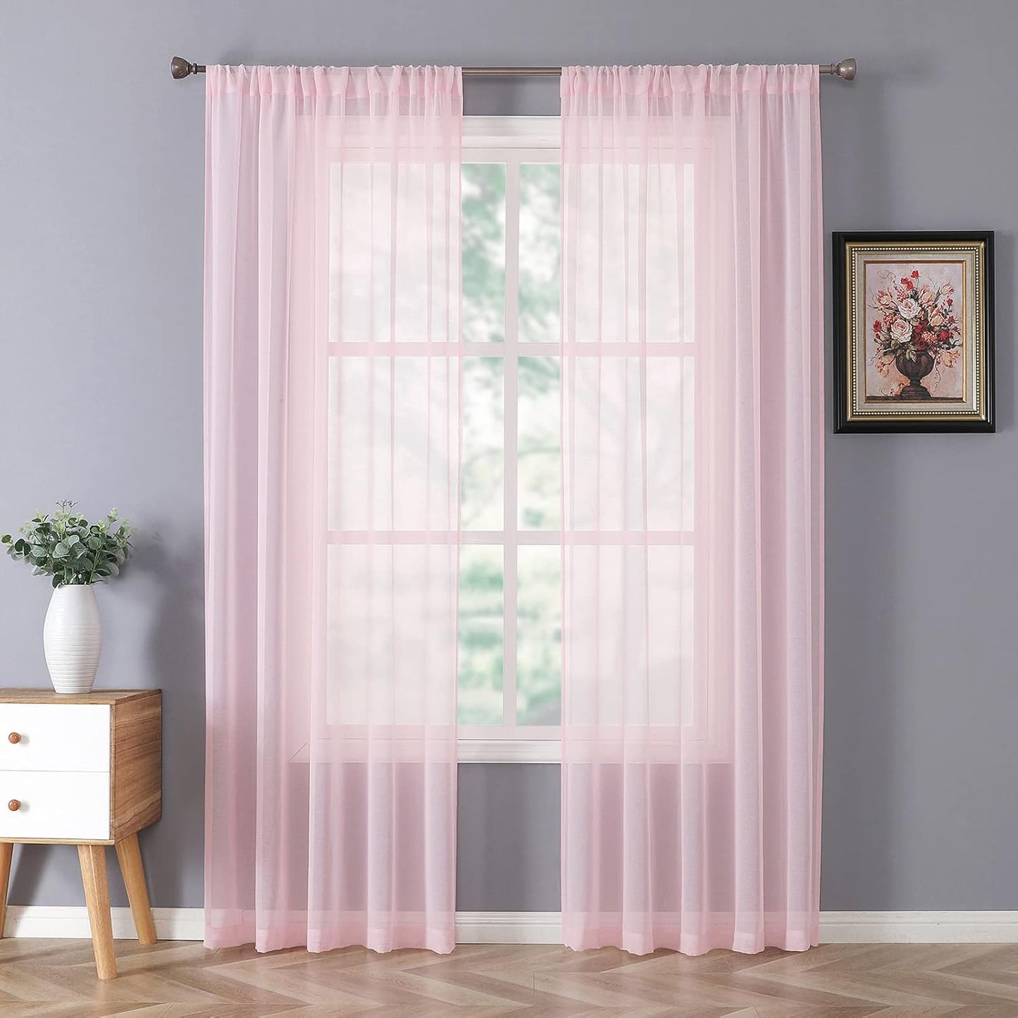 Tollpiz Sheer Curtain Linen Textured Living Room Curtains Sheer Light Filtering Rod Pocket Voile