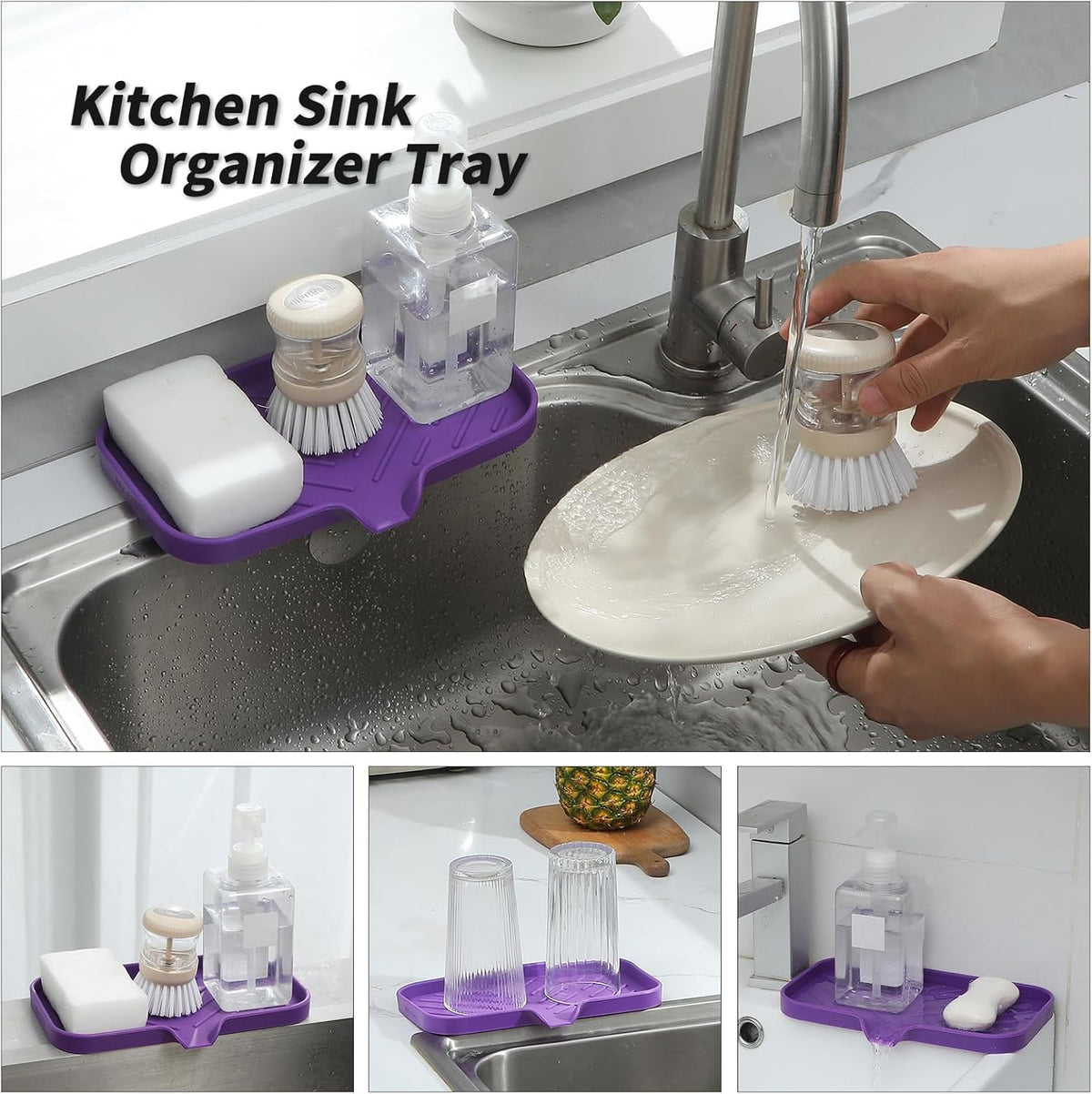 Silicone Bathroom Soap Dishes with Drain Spout-Bathroom and Kitchen Sink Organizer,Sponge