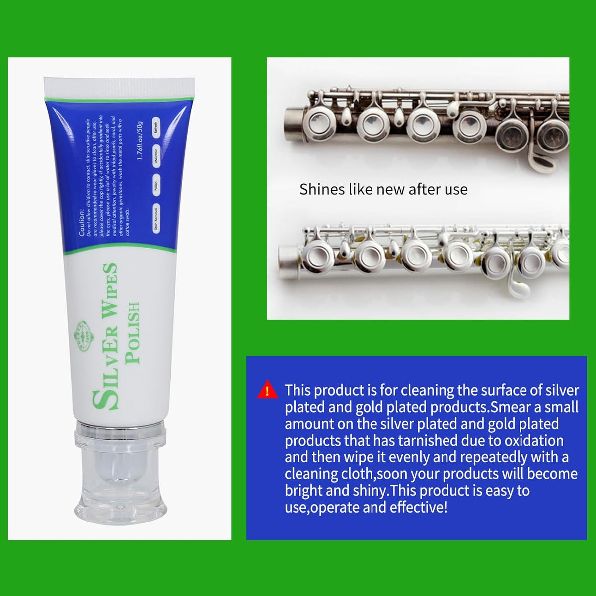 Silver Wipe Polish Cleaner Removes Surface Oxidation Tarnish from Sterling Silver, Silver and Gold