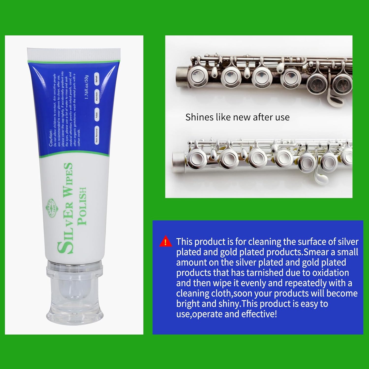 Silver Wipe Polish Cleaner Removes Surface Oxidation Tarnish from Sterling Silver, Silver and Gold