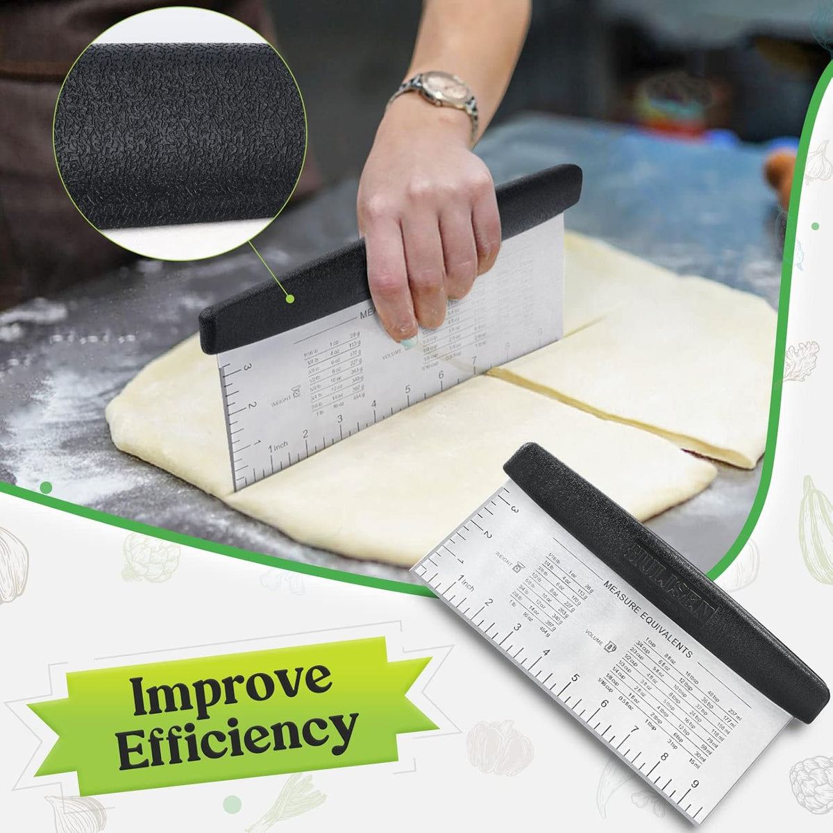 HULISEN Large Bench Scraper for Baking, 10 inch Dough Pastry Scraper with Measuring Scale