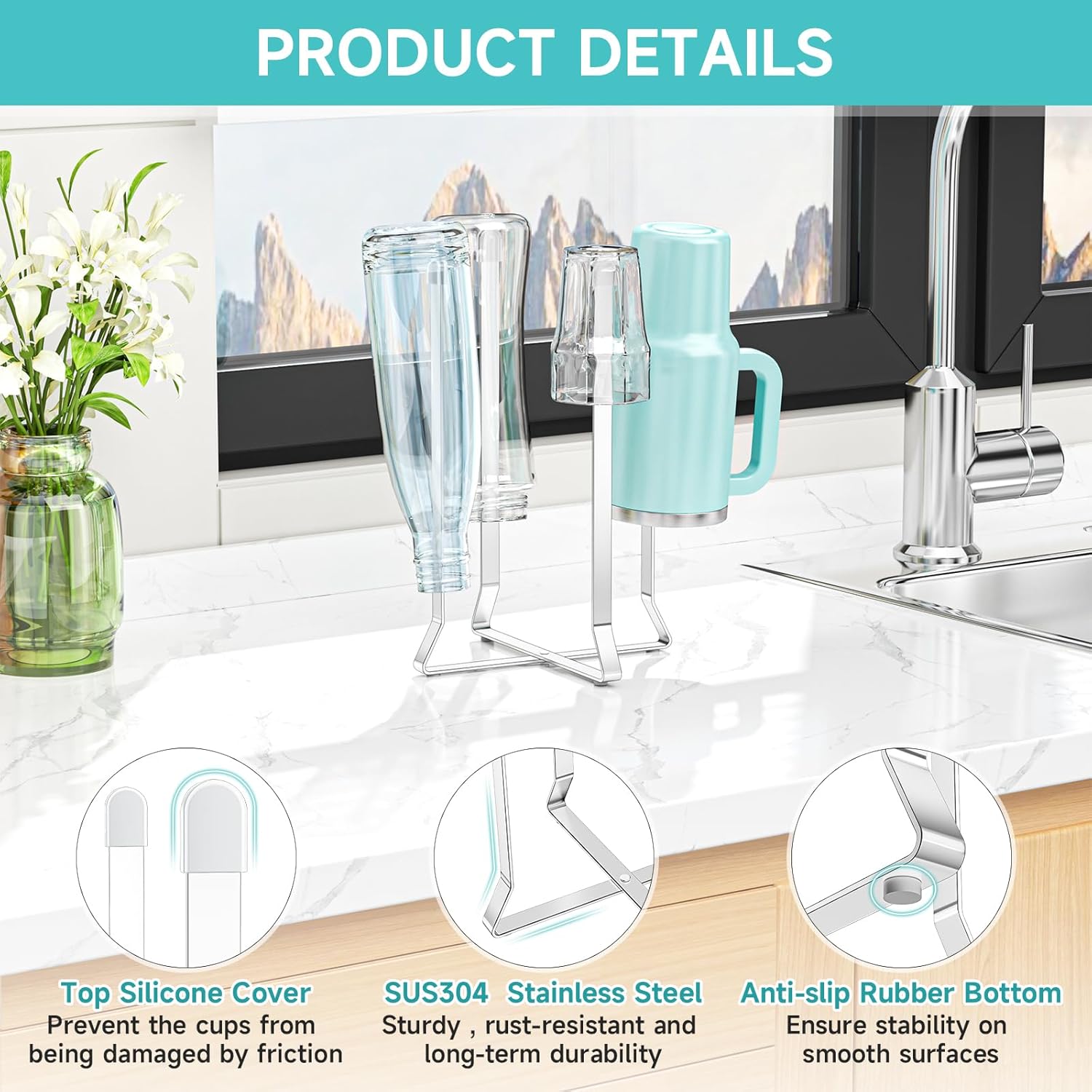 Bottle Drying Rack Reusable Drying Holder for Bottles Stainless Steel Foldable Water Bottle Dryer