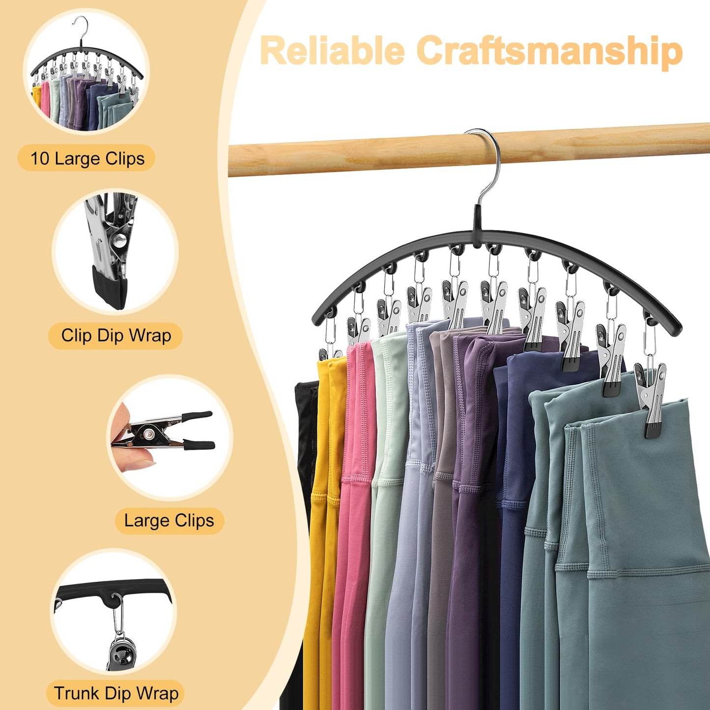 Volnamal Legging Organizer for Closet,2 Pack Metal Yoga Pants Hangers w/10 Clips Hold 20