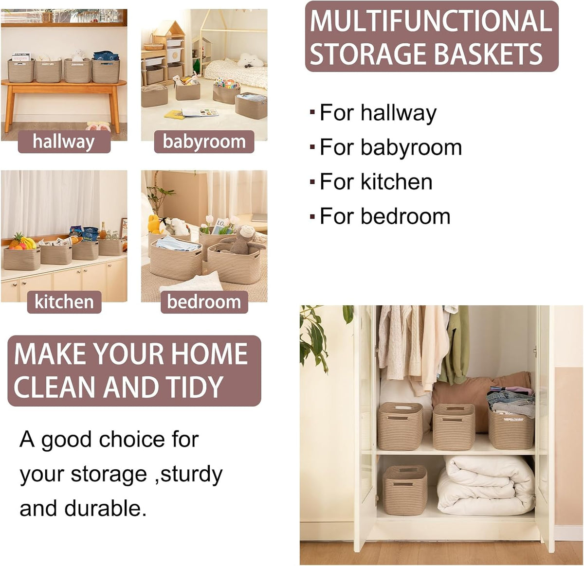 OIAHOMY 4 Pack Storage Baskets for Organizing, Cube Storage Bins for Shelves, Rectangle Storage