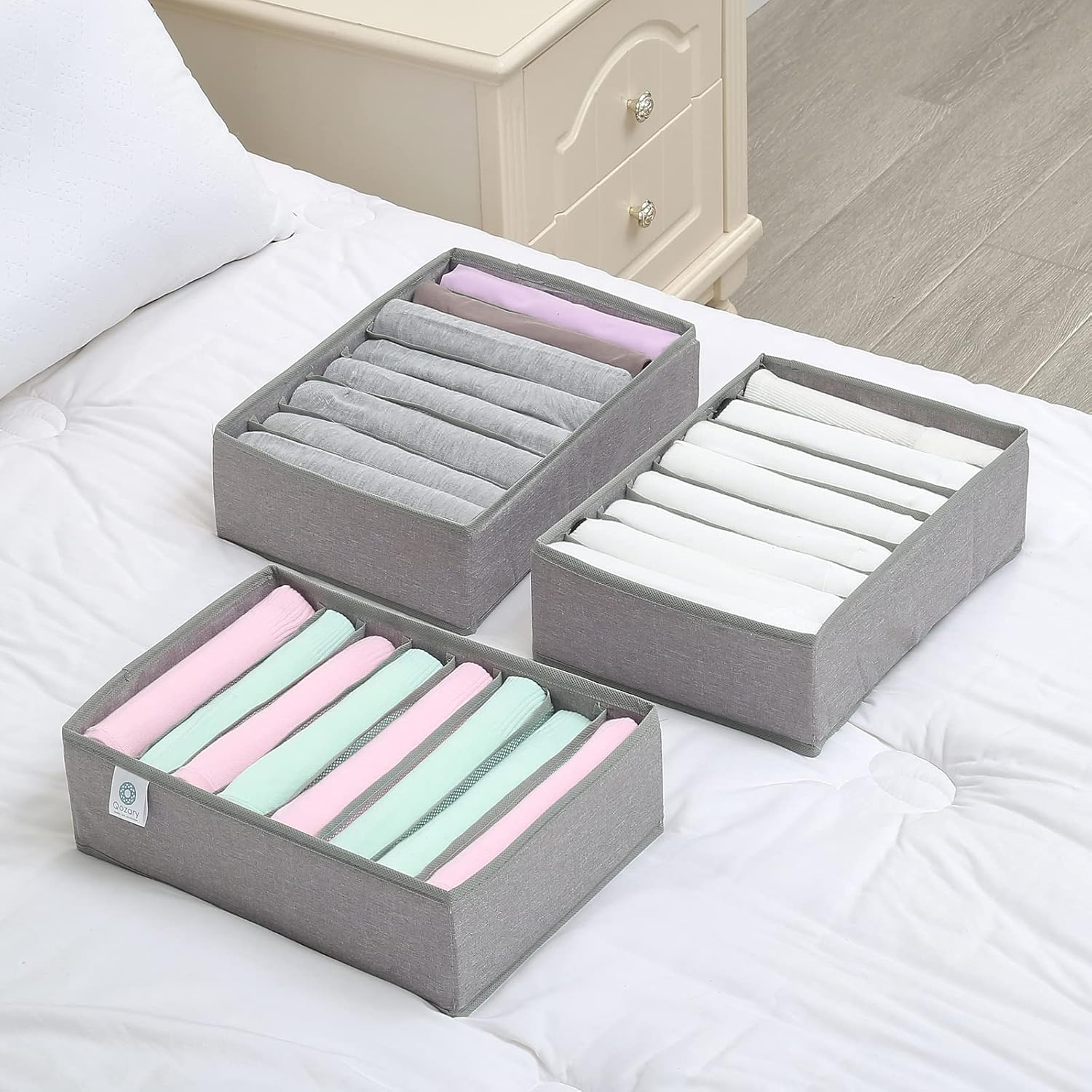 Qozary 4 Pack Drawer Organizers for Clothing, 8 Grids Foldable Closet Organizers and Storage Bins