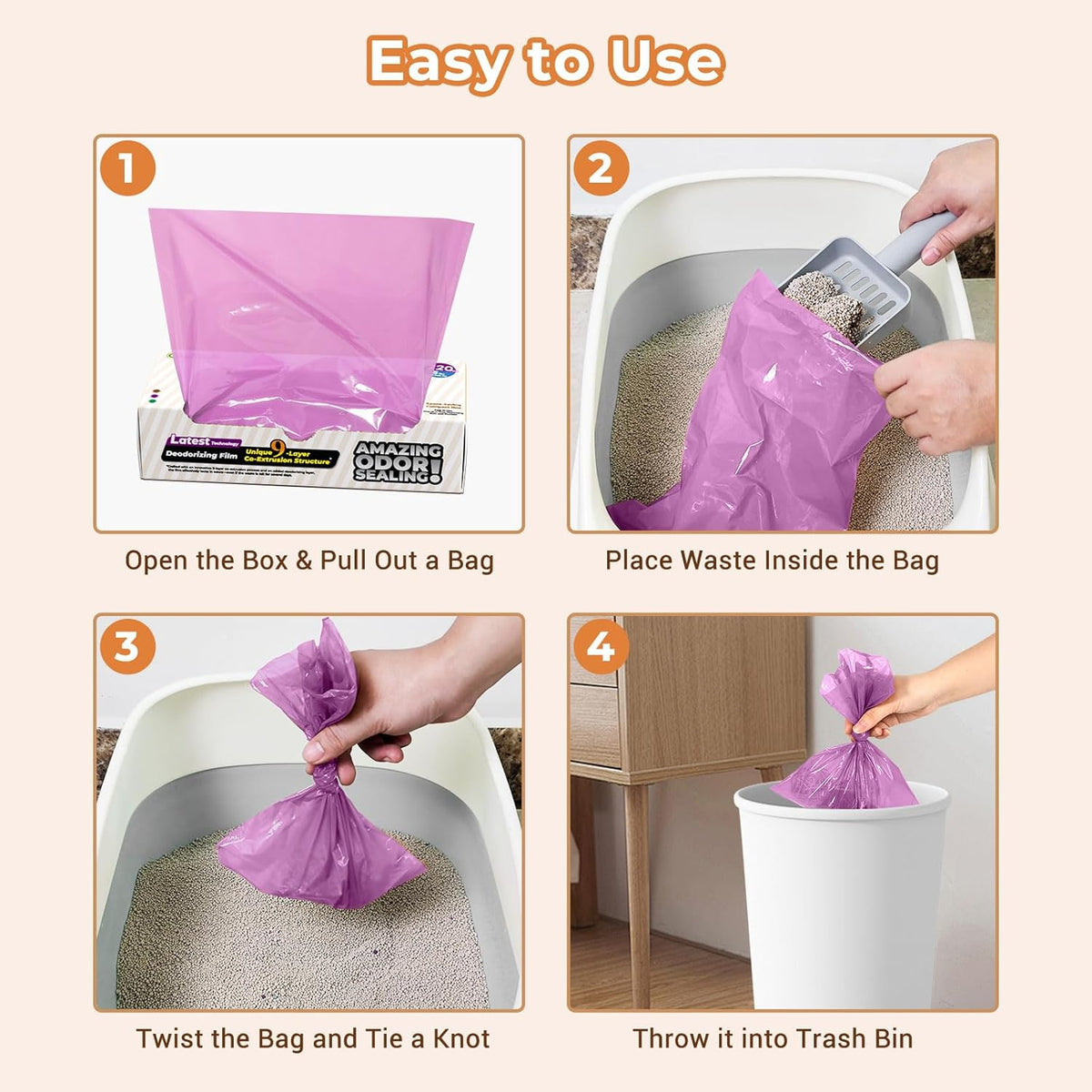 Odor Sealing Small Trash Bags Home & Food Use L-90 Count Disposable Bags, Durable and Unscented