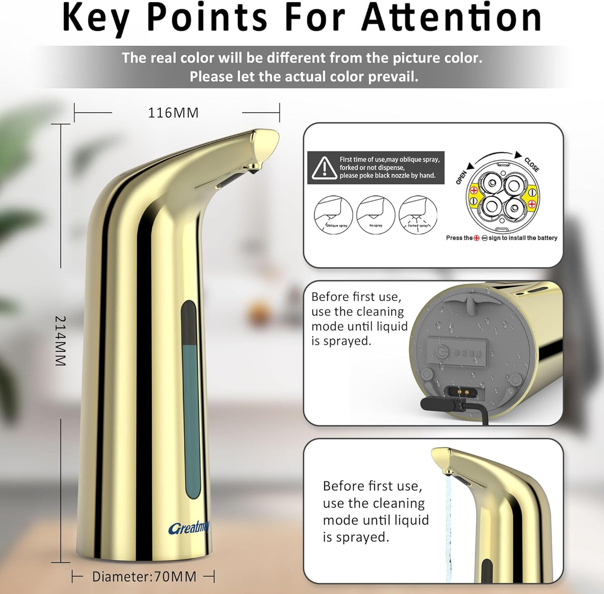 Convenient Automatic Soap Dispenser,4 Adjustable Levels Touchless Hand Sanitizer Pump with Infrared