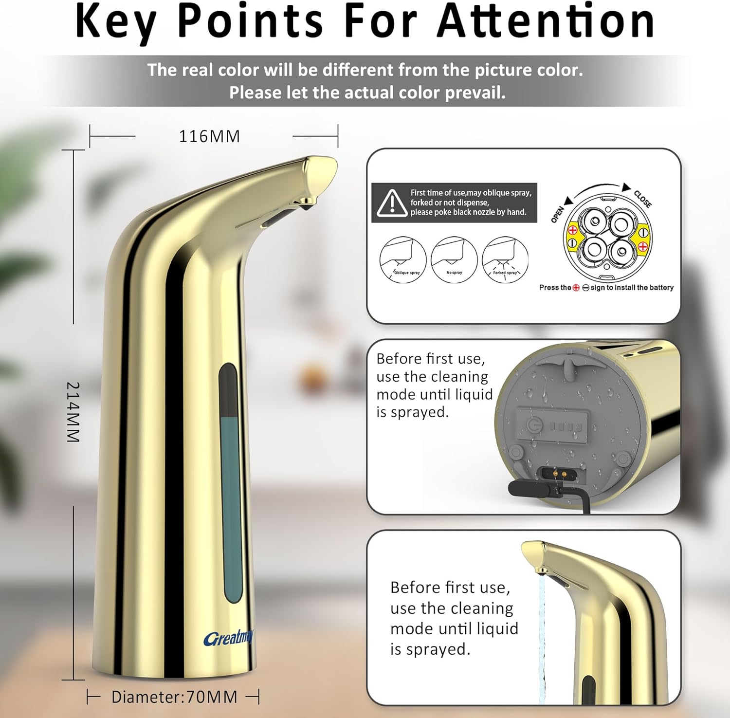 Convenient Automatic Soap Dispenser,4 Adjustable Levels Touchless Hand Sanitizer Pump with Infrared