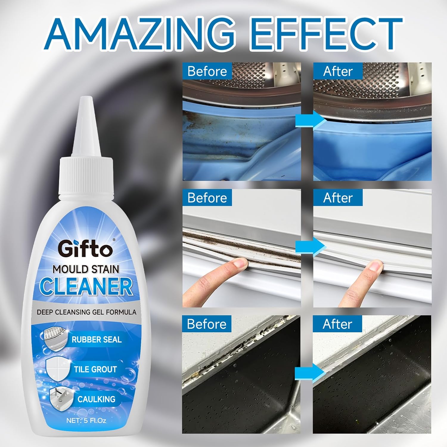 Mold Stain Remover Gel - Tile Grout Cleaner with Brush, Bleach Gel Washing Machine Cleaner Front