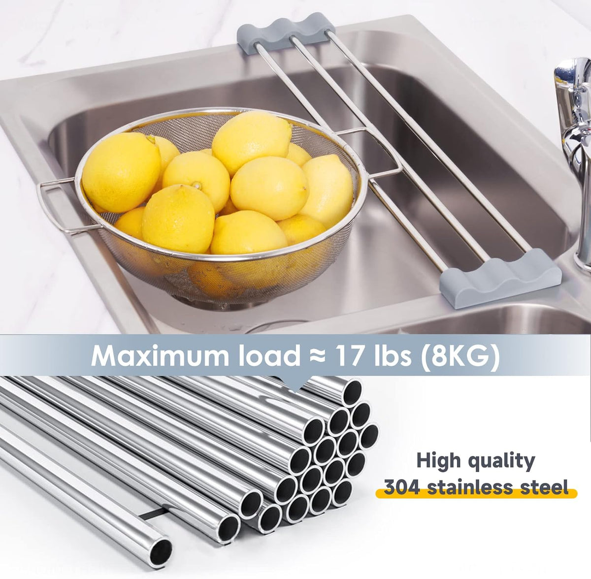 Tomorotec Adjustable Over-The-Sink Kitchen Rack for Dishcloths, Sponges, Bottles and Brushes