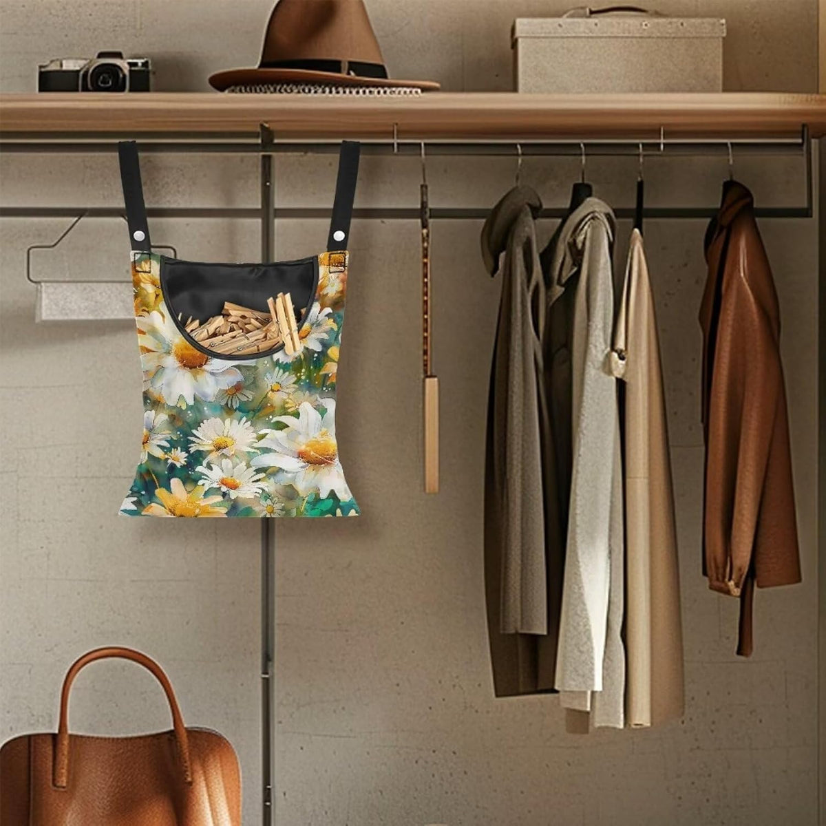 Daisy Clothespin Organizer Bag Shell Beach Clothespin Bags with Hanging Hook Waterproof Clothes Pin