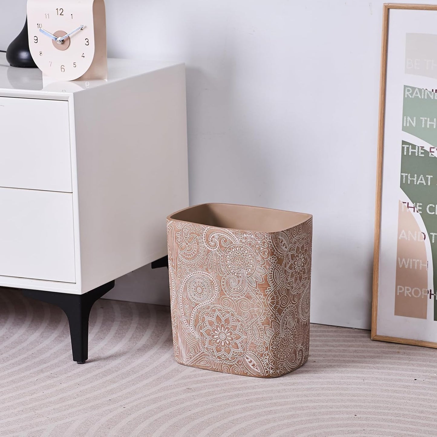 Polytree Boho Flowers Bathroom Trash Can 1.8 Gallon(7 Liter) Small Kitchen Garbage Can,Living Room