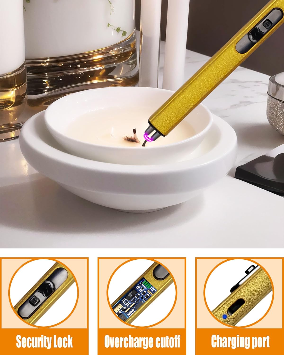 4 in1 Candle Accessory Set with Rechargeable Candle Lighter, Candle Wick Trimmer, Candle Wick