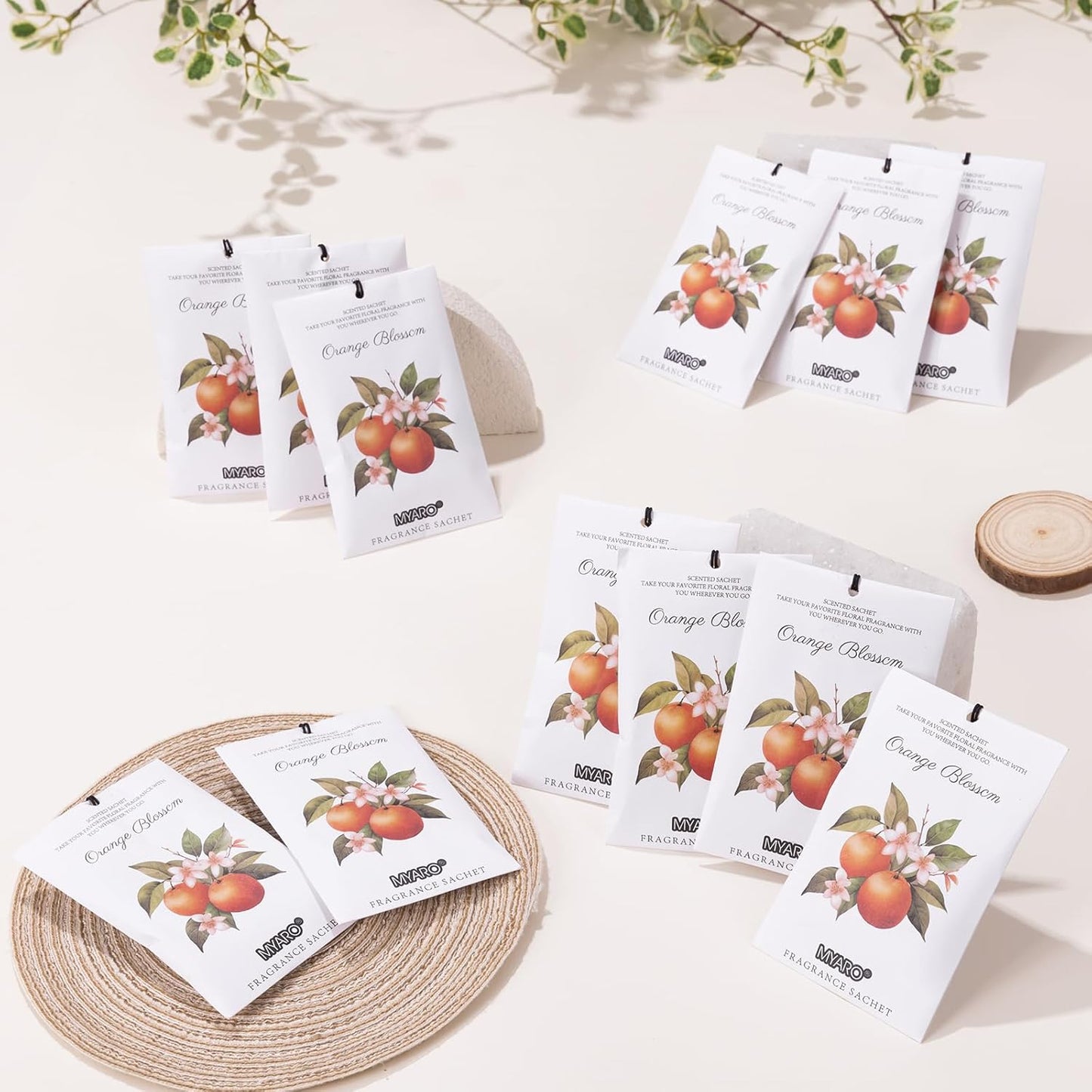 MYARO 12 Packs Orange Blossom Scented Sachets for Drawer and Closet, Long-Lasting Closet Sachet