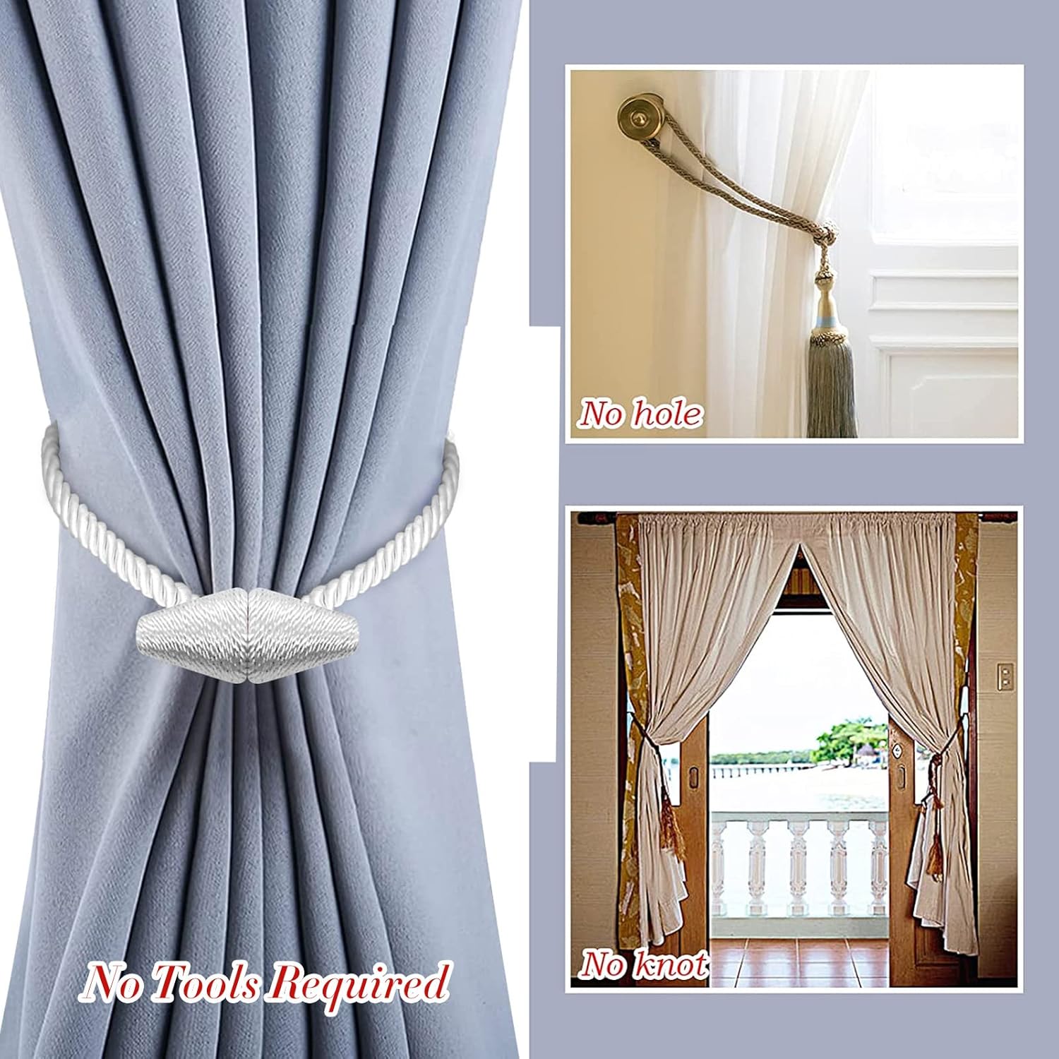 Hion Magnetic Curtain Tiebacks White 2pcs, Curtain Tiebacks Buckles Holdbacks Holders Hooks Clip