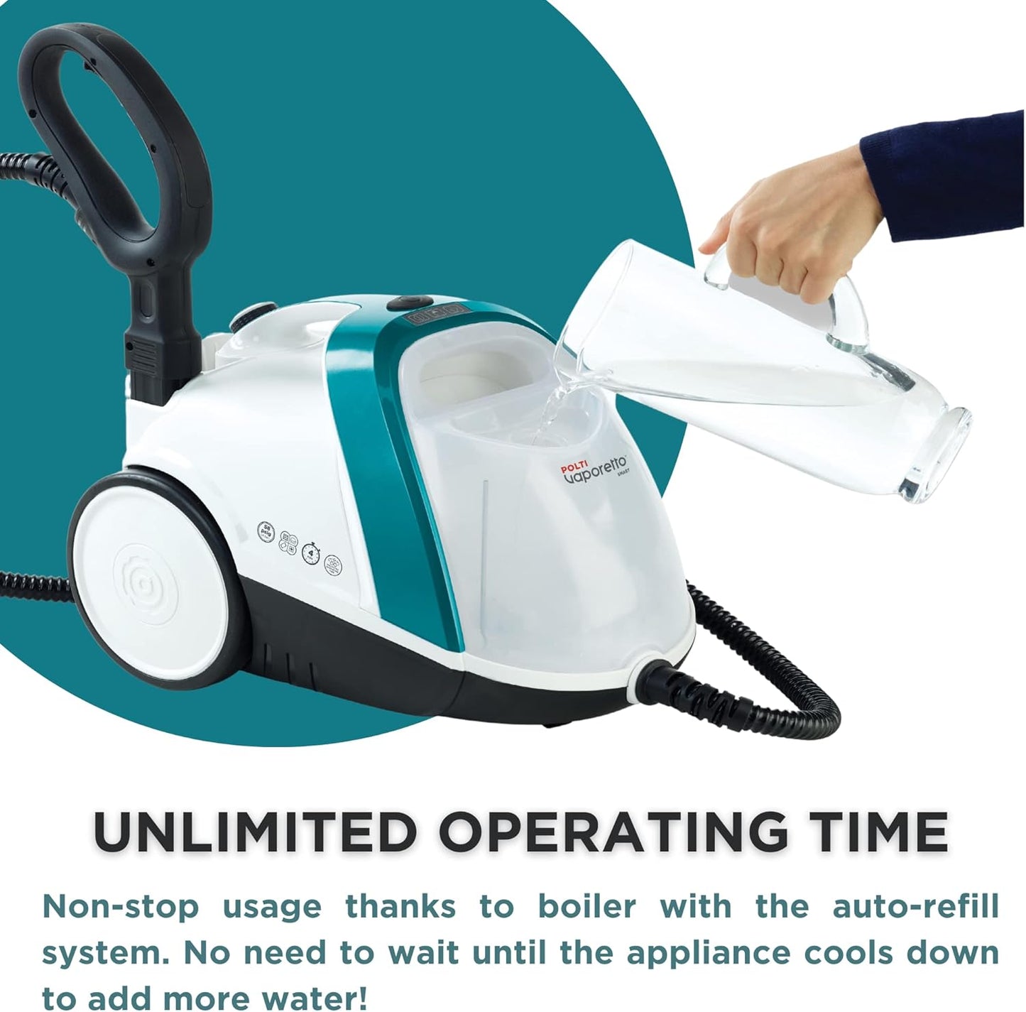 POLTI Vaporetto Smart 100 Steam Cleaner with Unlimited Steam Technology, Sanitize Floors, Carpets