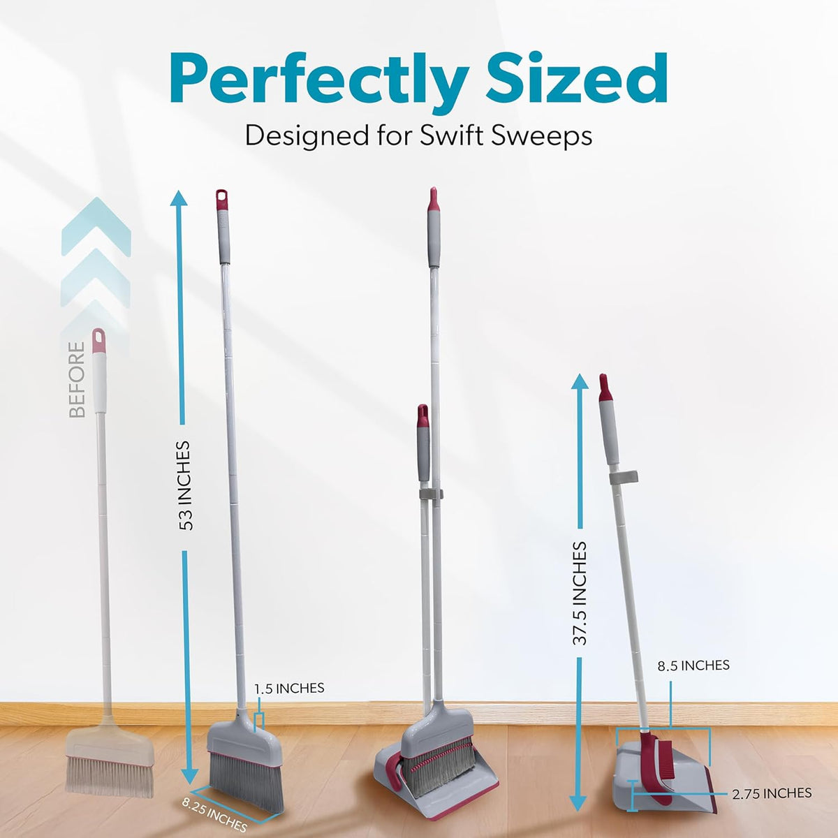 BLACK+DECKER Butler Broom & Dustpan Set - Stand-Up Design - Lightweight, Space-Saving Combo for