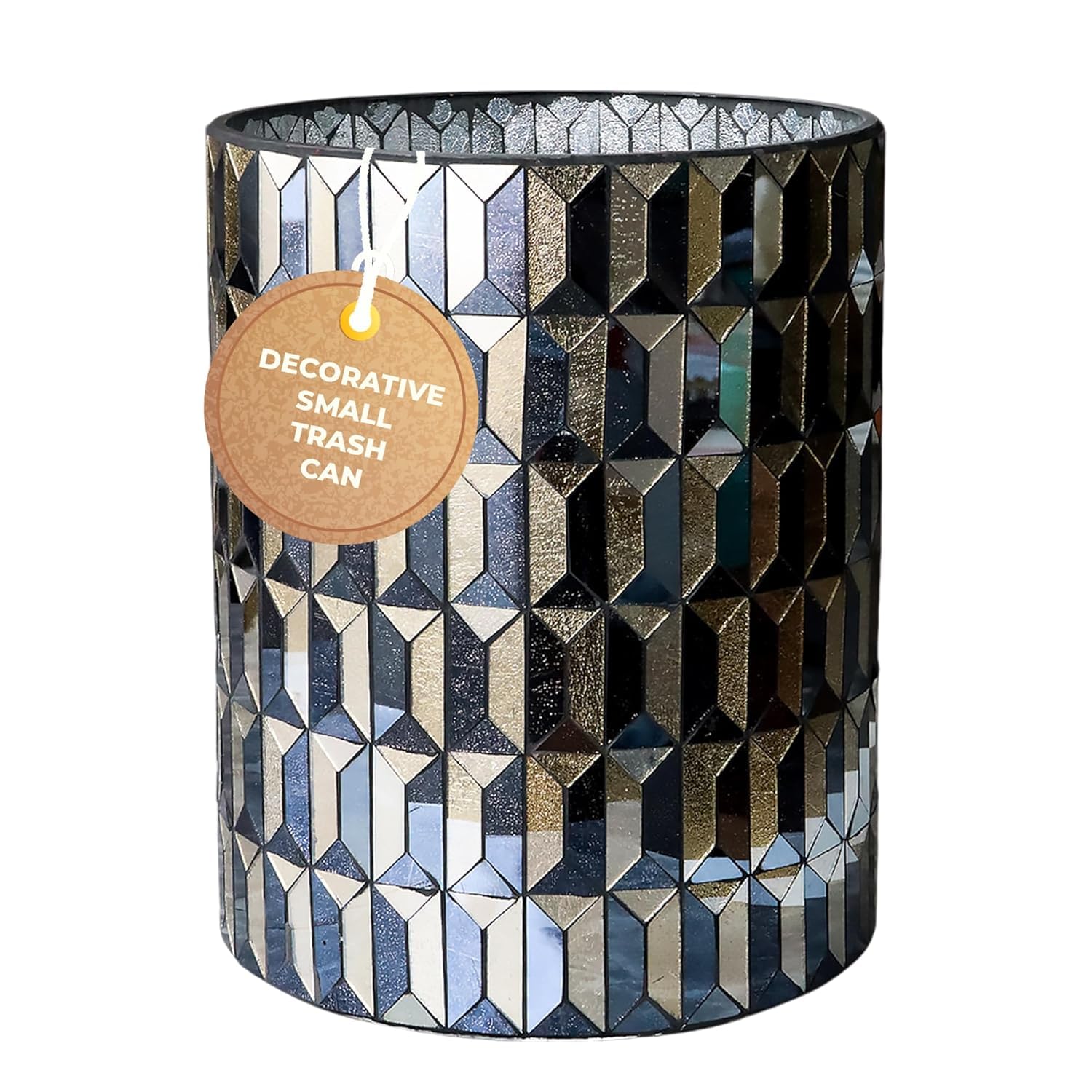 Escenzy Modern Bathroom Trash Can Mosaic Glass 6L | Decorative Small Garbage Can | 8" x 10" |