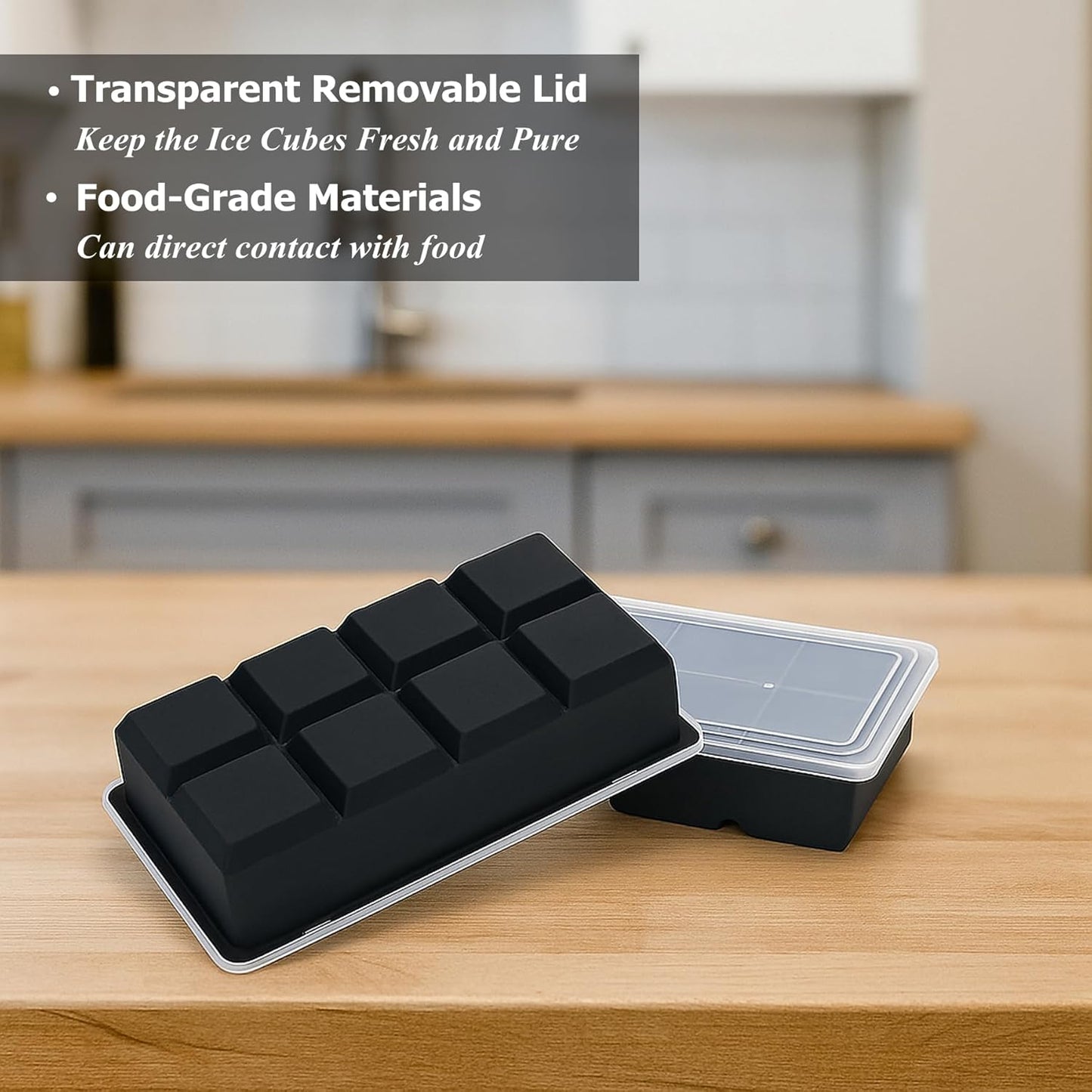 Bangp Large Ice Cube Tray for Whiskey,2 Pack Stackable Big Ice Cube Molds Make 16 Big Whiskey Ice