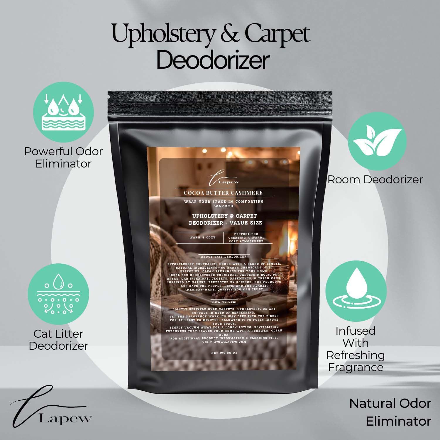 Cocoa Butter Cashmere Carpet Freshener Powder Refill 36 oz | Powerful Odor Eliminator for Home |