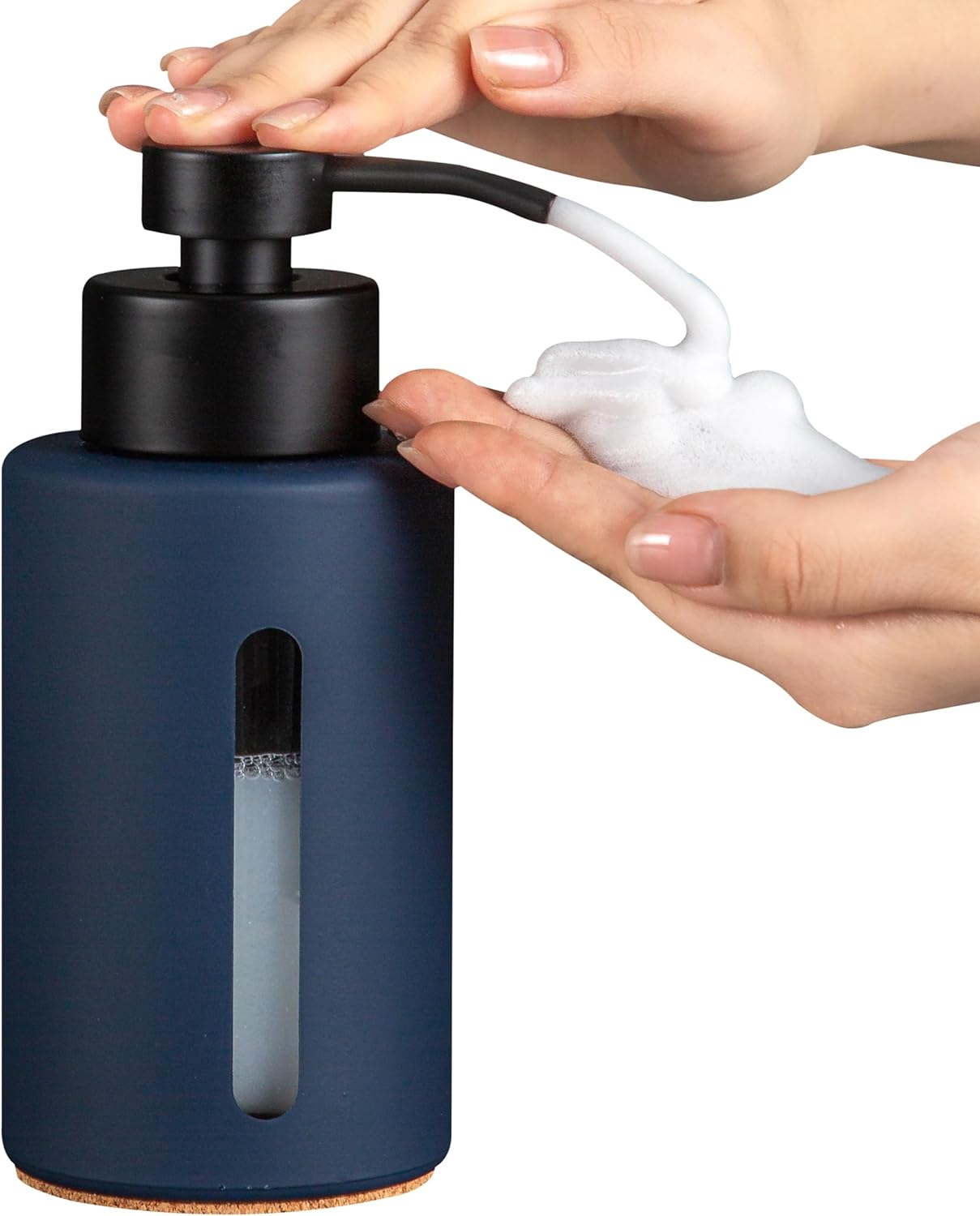 Enra Foaming Soap Dispenser with Window,12oz Blue Kitchen Soap Dispenser with Stainless Steel Hand