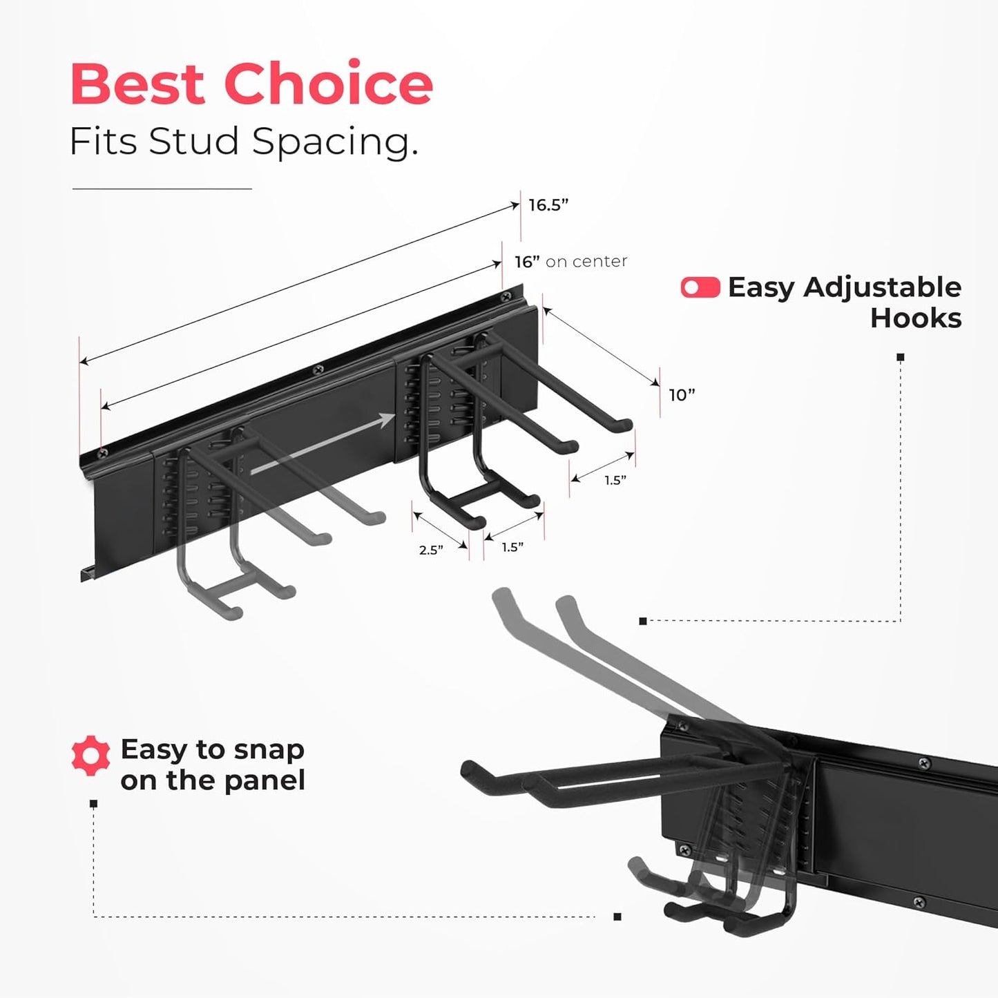 Garage Wall Organizer | 80" Heavy-Duty Tool Storage Rack | Adjustable Double-Layer Hooks | 500 lbs
