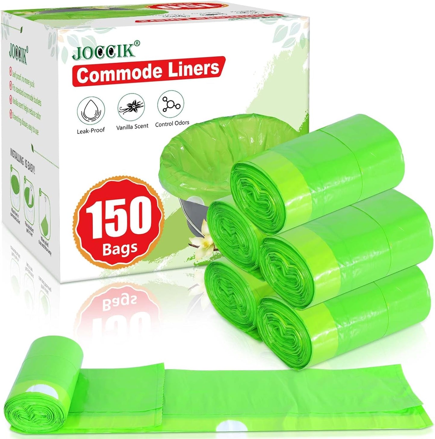 Commode Liners for Bedside Commode Vanilla Scented 150pcs Disposable Bags Universal Fit Most