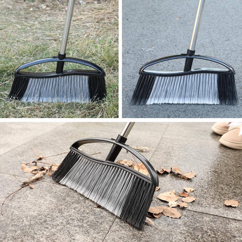 Heavy Duty Outdoor Broom - 15.7'' Wide, Long Handle, Angle Broom with Stiff Bristles for Patio