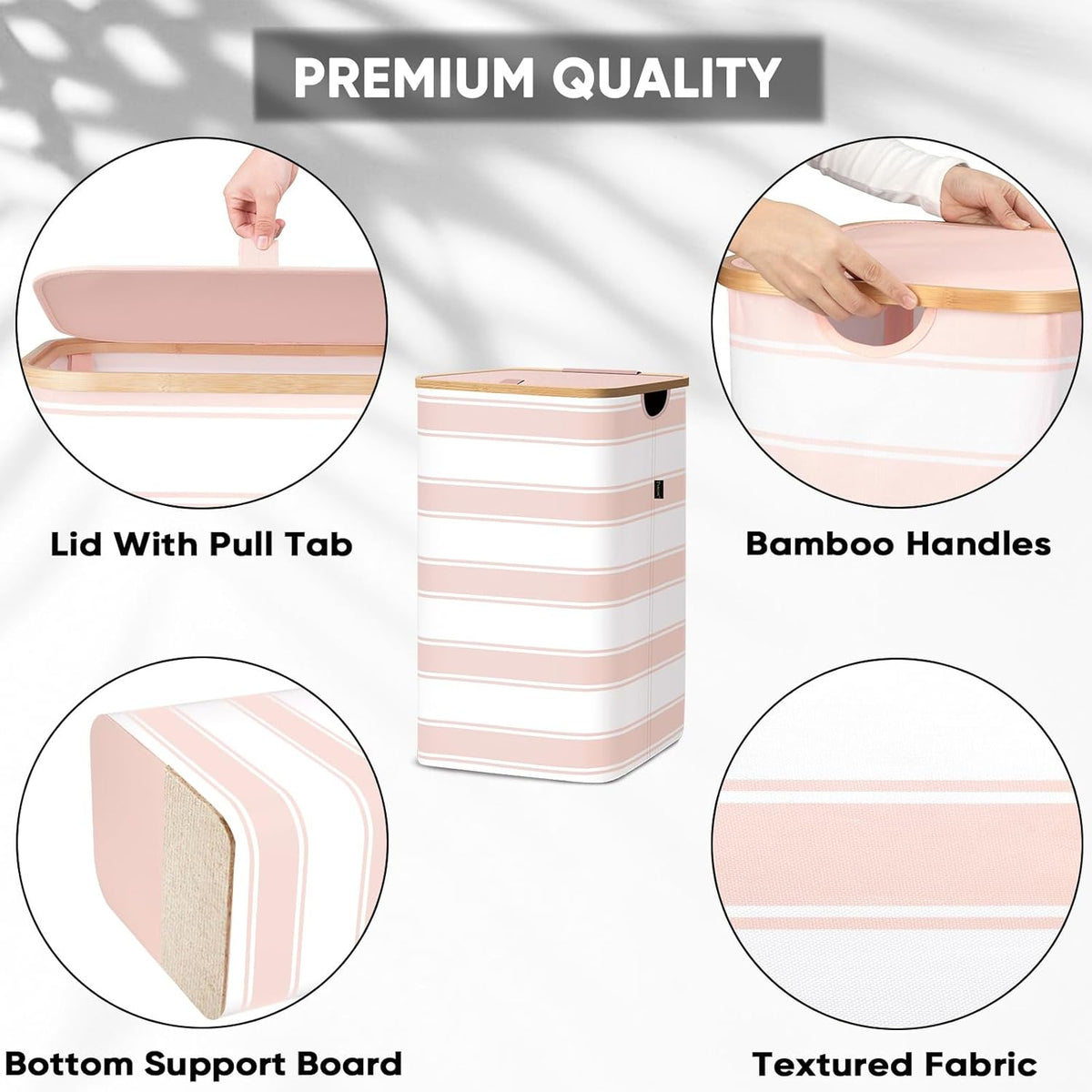BALEINE Laundry Hamper with Lid, Tall Laundry Baskets with Bamboo Pull Handles, Large Laundry Bin