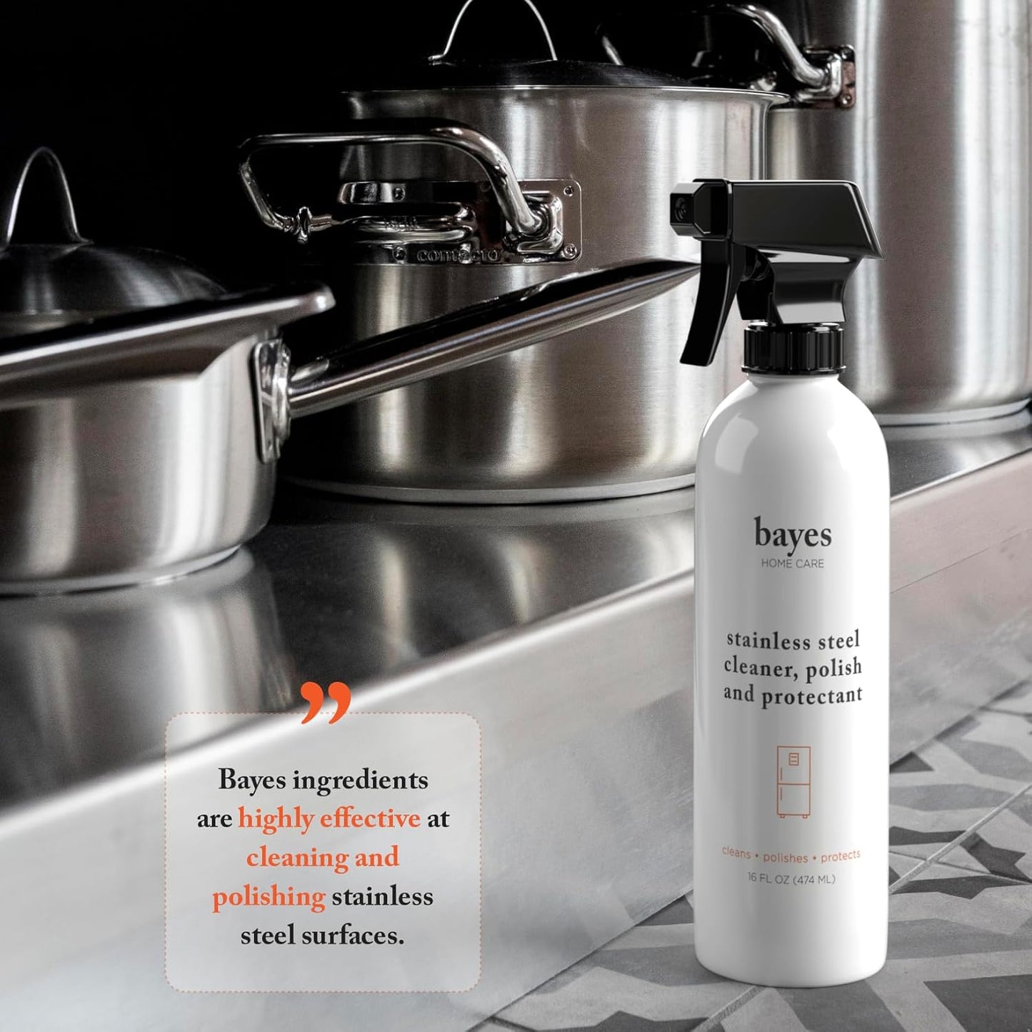Bayes High-Performance Stainless Steel Cleaner Spray, Polish, and Protectant - Indoor & Outdoor