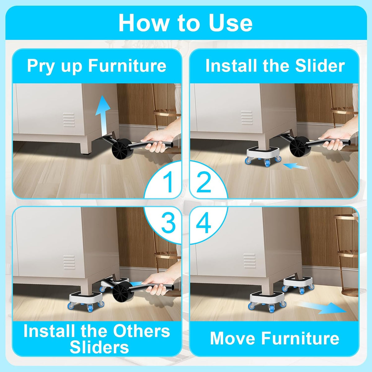 New Upgrade Furniture Movers with Wheels, Furniture Sliders with 360° Rotatable 1.25in Wheels