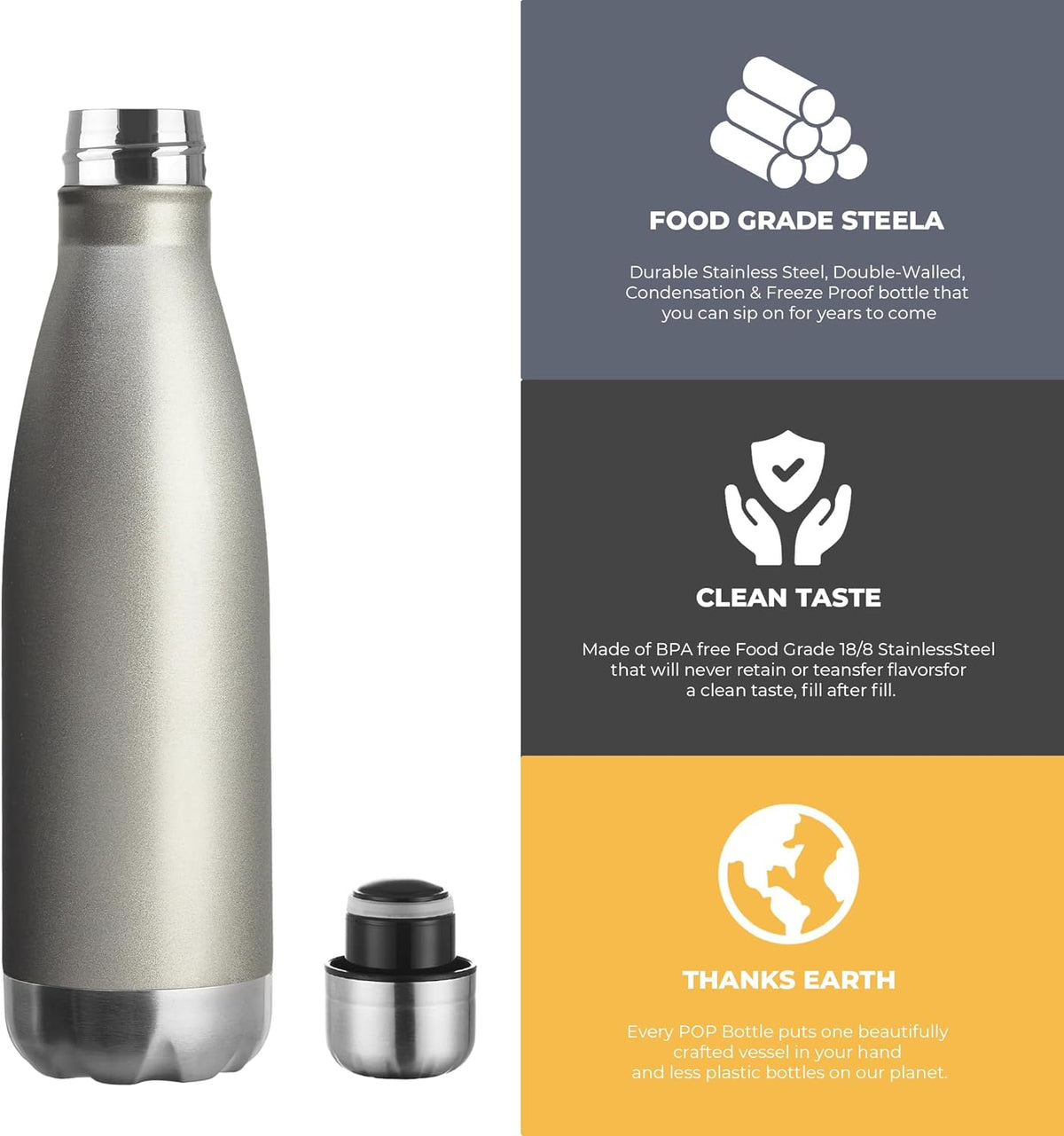 MEWAY 17oz Sport Water Bottle Vacuum Insulated Stainless Steel Leak-Proof Double Wall Cola Shape
