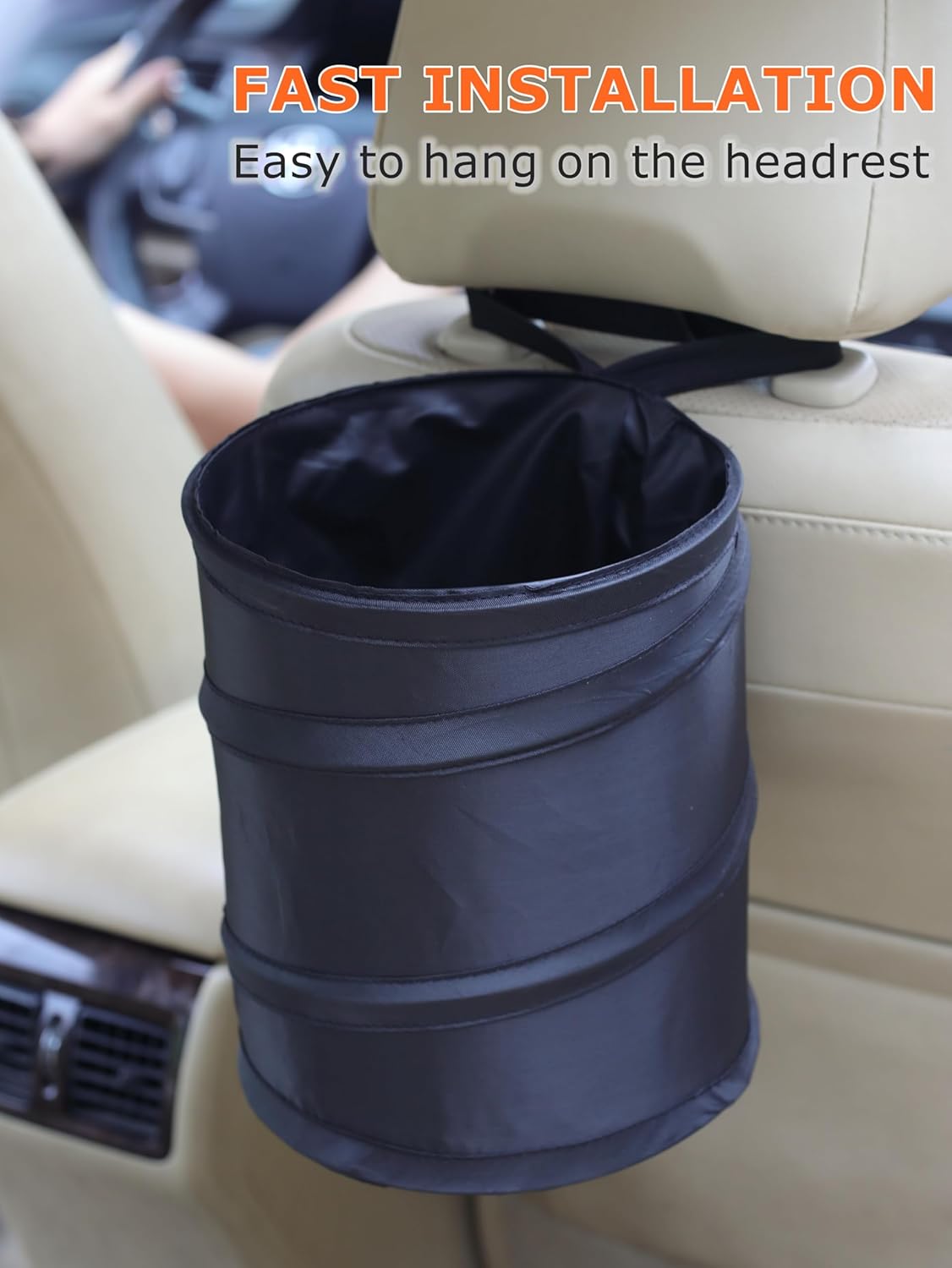 Ginsco 2Packs 2 Gallons New Leakproof Car Trash Can, Compact Trash Can Pop-up Collapsible Hanging