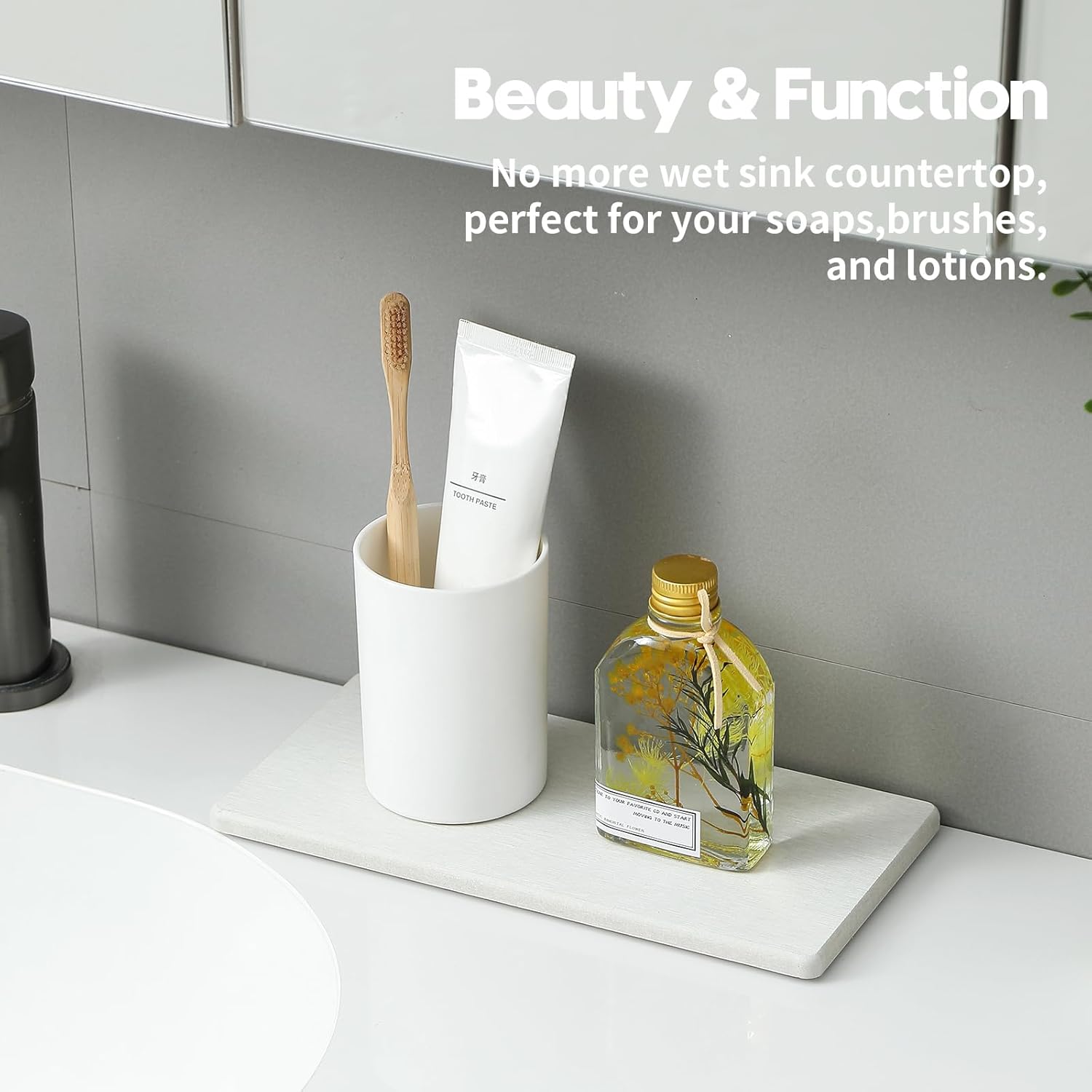 2PCS 10"x 5" Large Bathroom Sink Vanity Trays, Water Absorbing Diatomite Stone Quick Drying Mat for
