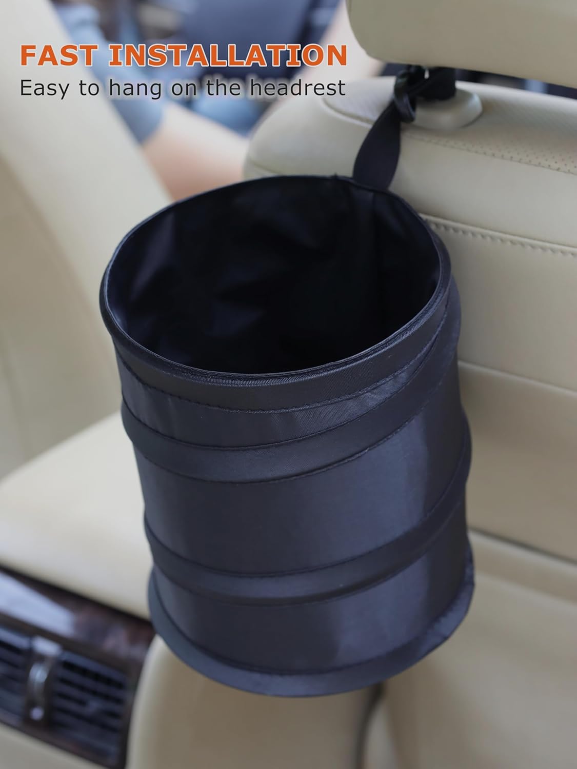 Ginsco 2Packs 1 Gallon New Leakproof Car Trash Can, Mini Trash Can Pop-up Collapsible Hanging Car