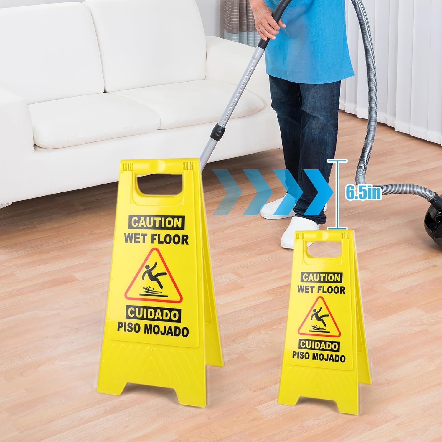 XPCARE 24 Inches Caution Wet Floor Sign, 5PACK Yellow Bilingual Double-Sided Safety Warning Signs,A