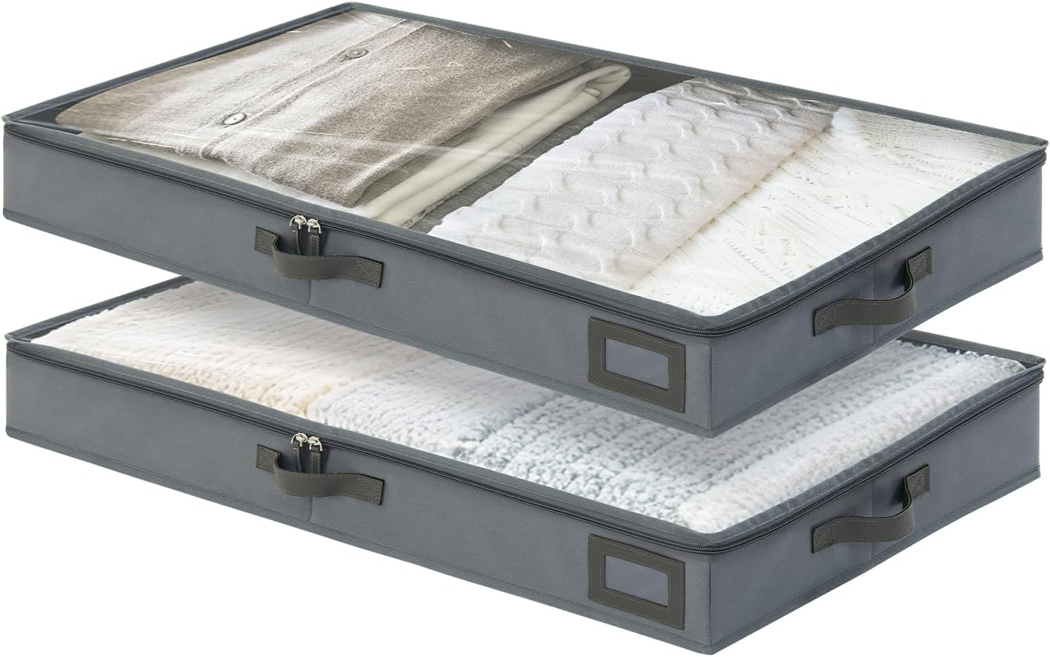 4-Inch Under Bed Storage Containers (2-Pack) | Sturdy Sidewalls | Clear Cover & Label Holder |