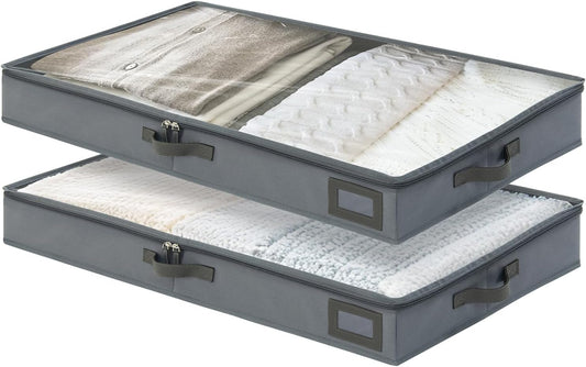 4-Inch Under Bed Storage Containers (2-Pack) | Sturdy Sidewalls | Clear Cover & Label Holder |