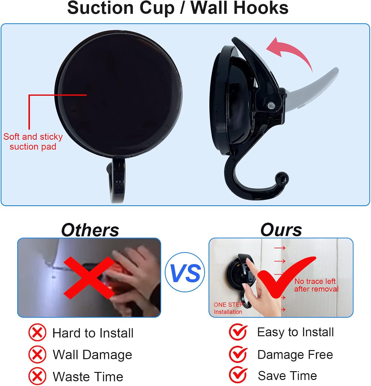 Heavy Duty Suction Cup Hooks for Shower, Bathroom Robe, Garland Decoration - Vacuum Glass Hooks