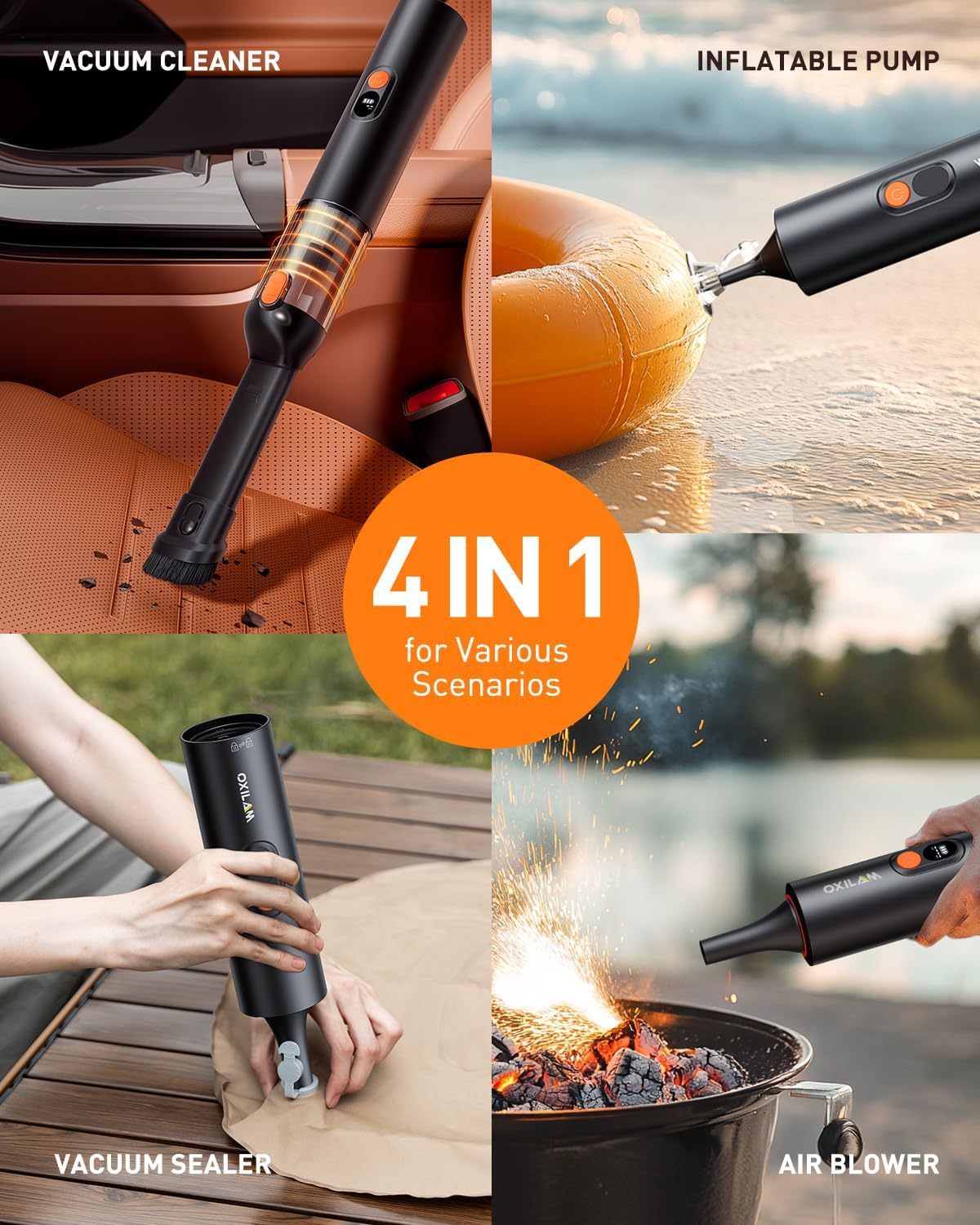 OXILAM Car Vacuum Portable - Handheld Vacuum Cordless 14000PA High Power, Blow & Suction 2 in 1, Up