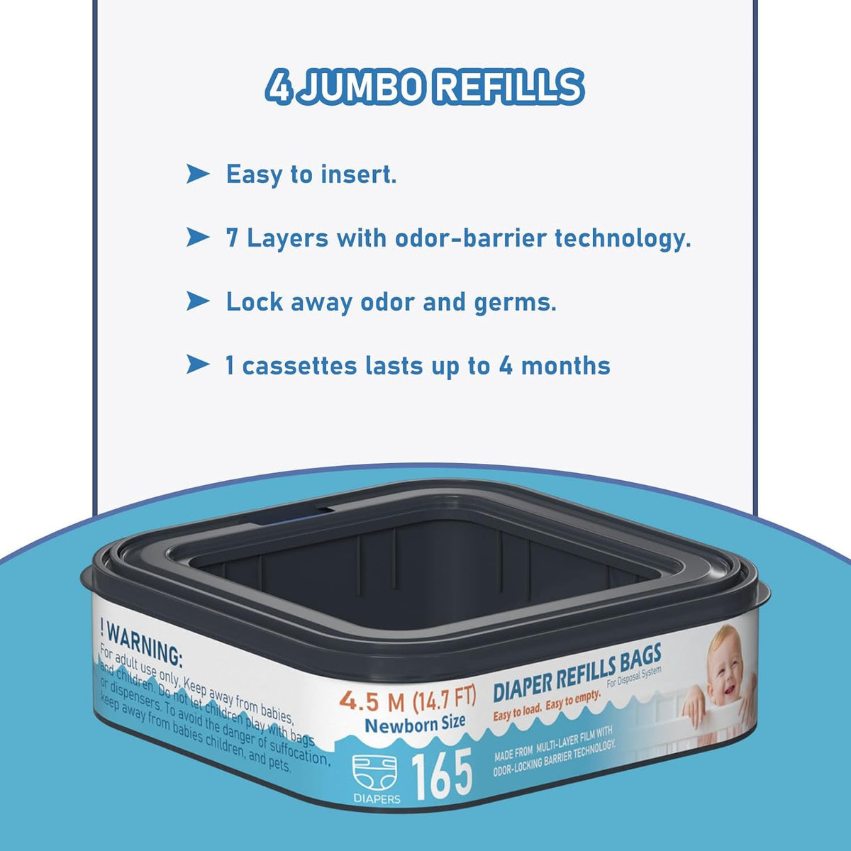 Square Starter Refills Disposal Bags Refill Compatible with Diaper Genie Compact and Select Pails