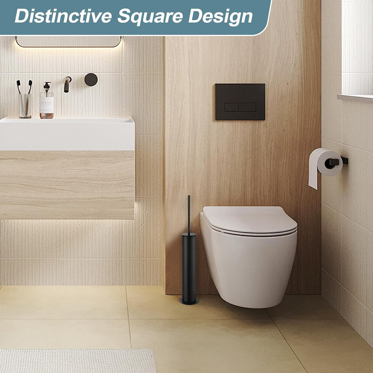 BGL Toilet Brush and Holder Set, Heavy Duty 304 Stainless Steel, Round Base and Long Handle for
