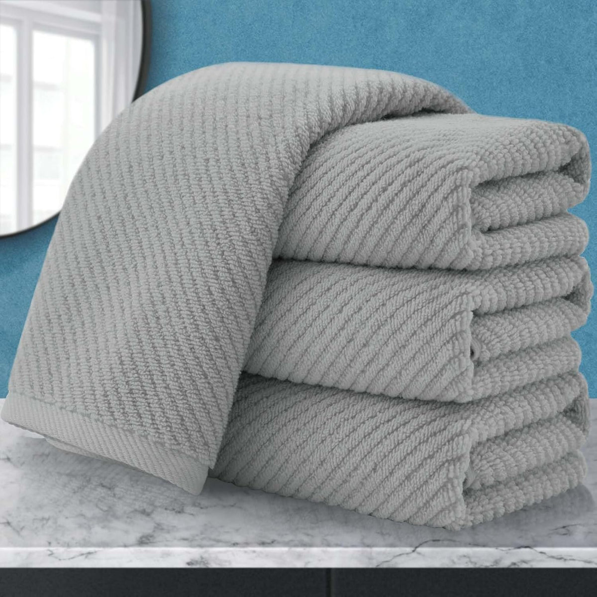 VOOVA & MOVAS Grey Hand Towels for Bathroom, Large 18" x 28" - 100% Cotton | Lightweight | Thick |