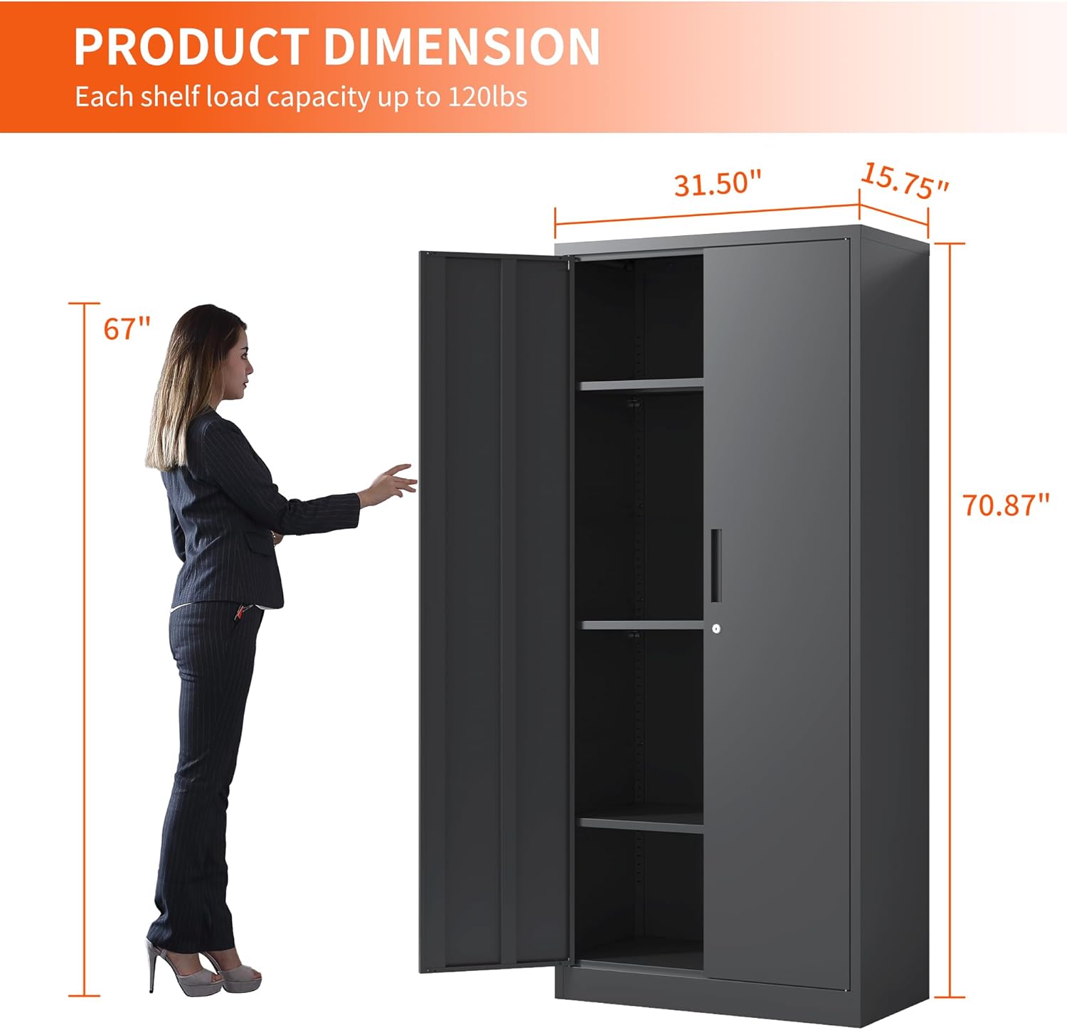 Metal Storage Cabinet with Adjustable Shelves, Garage Tool Cabinet with 2 Lockable Doors for