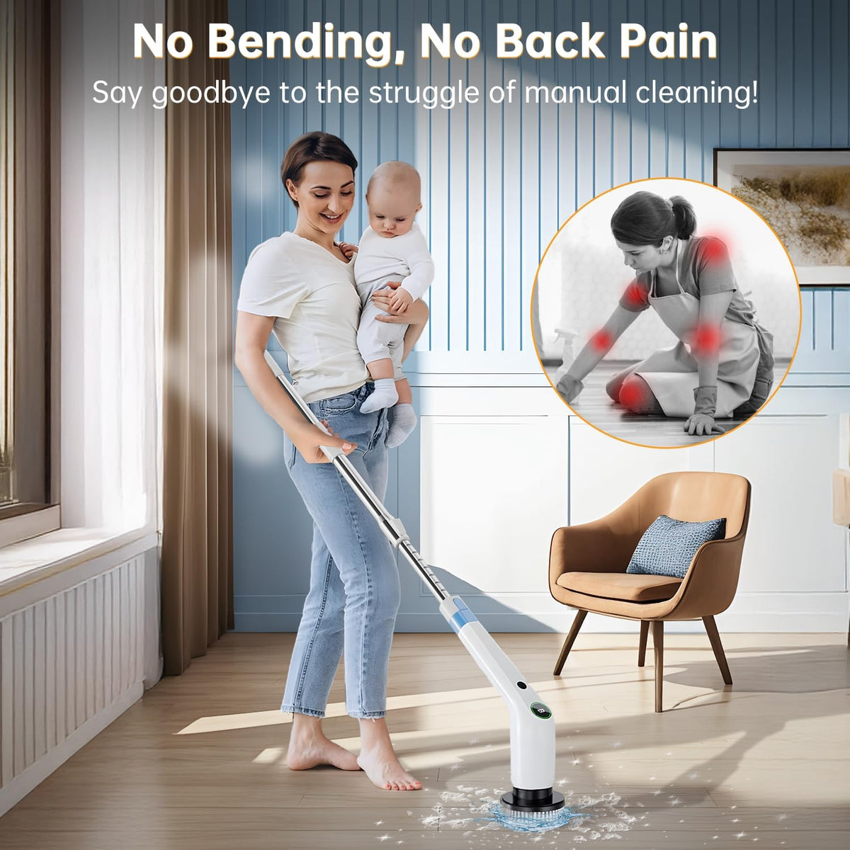 Electric Spin Scrubber, Cordless Shower Scrubber with 8 Scrub Brush, 2 Speed with Adjustable