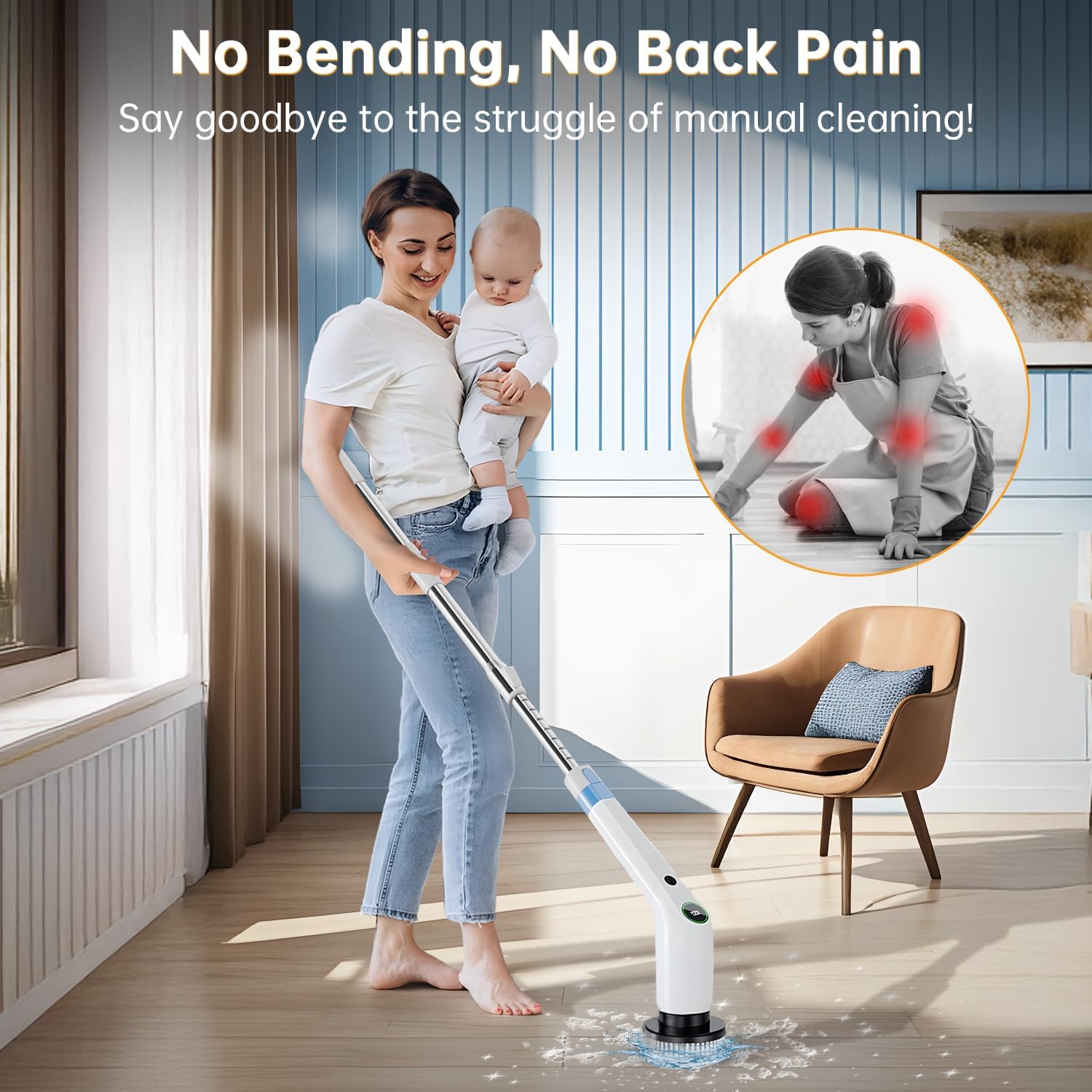 Electric Spin Scrubber, Cordless Shower Scrubber with 8 Scrub Brush, 2 Speed with Adjustable